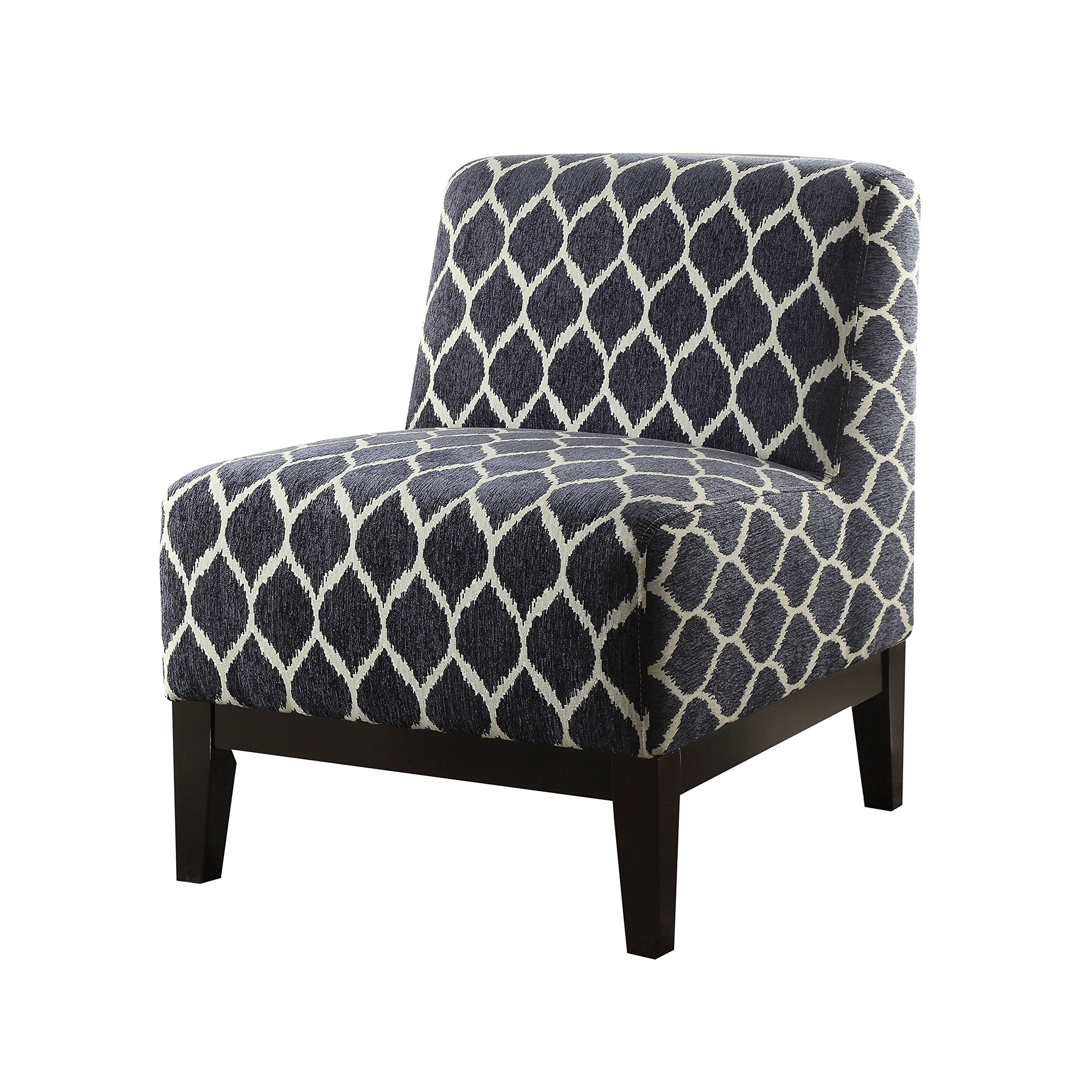 Acme Hinte Chenille Upholstery Armless Accent Chair in Dark Blue and Dark Brown