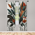 Ambesonne Boho Window Curtains, Mid Century Modern Exotics Leaves And Roundy Line Details Art Minimalist, Lightweight Decorative
