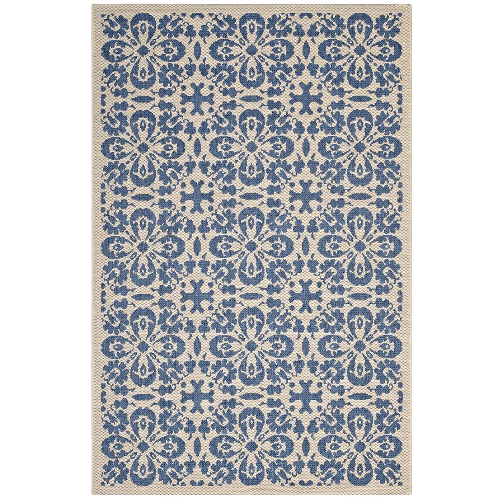Modway Ariana Vintage Floral Trellis 4X6 Indoor And Outdoor Area Rug In Blue And Beige