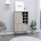 DEPOT E-SHOP Zamna L Bar Single Door Cabinet, 8 Built-in Wine Rack, 4 Legs, Light Gray