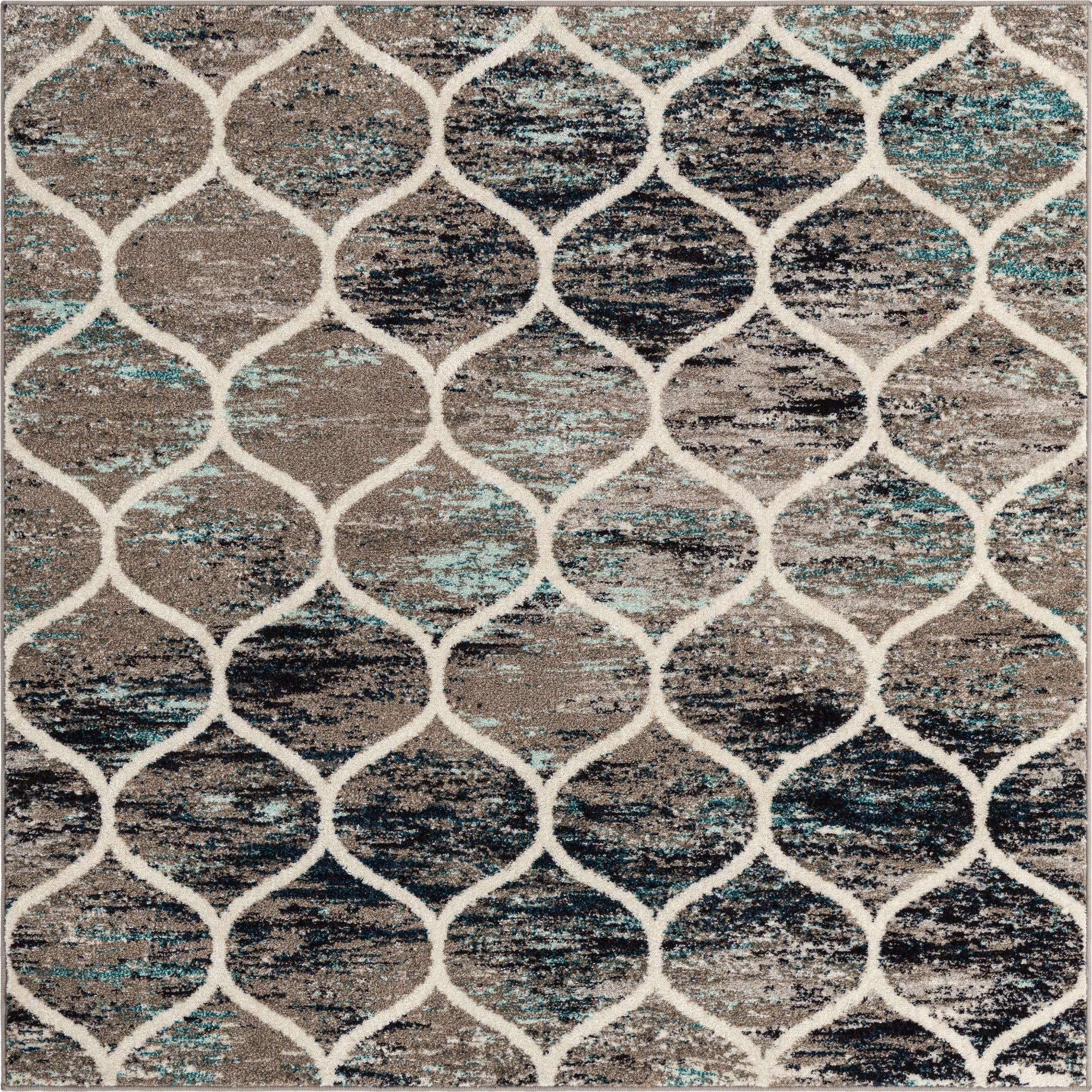 Unique Loom Trellis Frieze Collection Area Rug - Rounded (6' Square, Blue Multi/ Ivory)