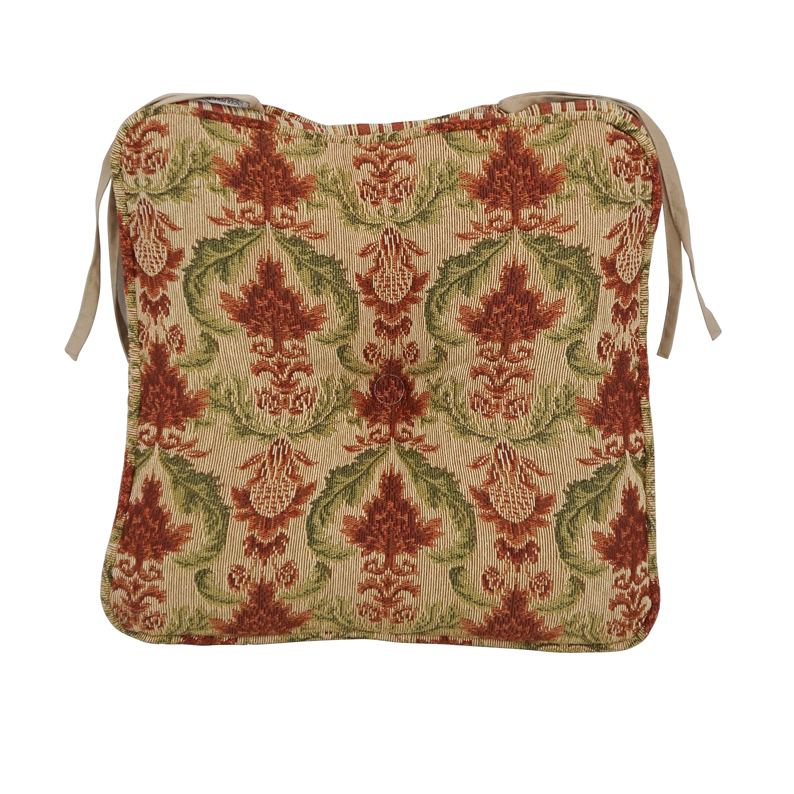 Blazing Needles Corded Tapestry Chair Cushion, 17&quot;, Red/Beige 2 Count