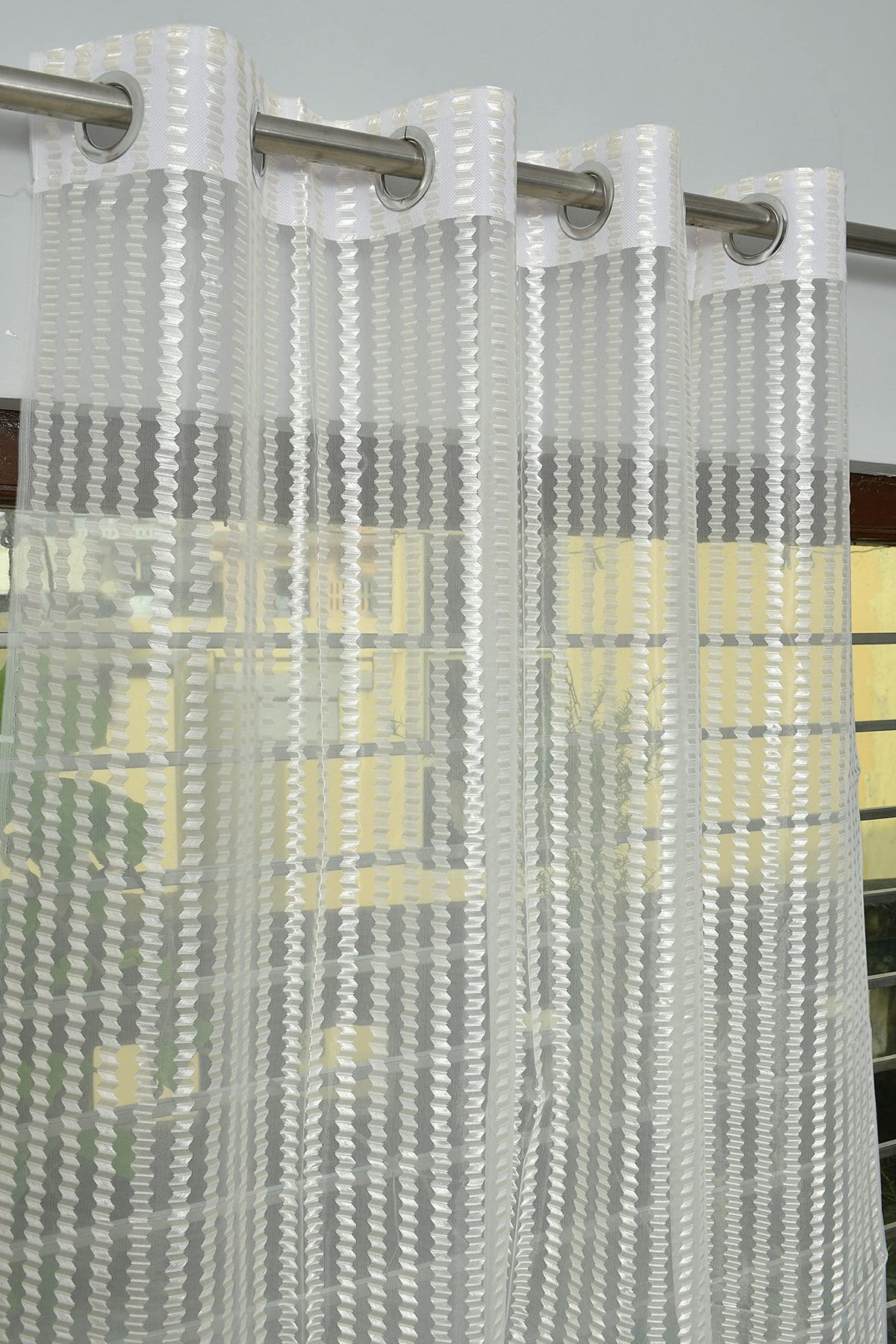 Kiara Creations 2 Piece Sheer Transparent Zigzag Tissue Curtains for Long Door 8 Feet, Cream (Cream, Long Door 8 Feet)