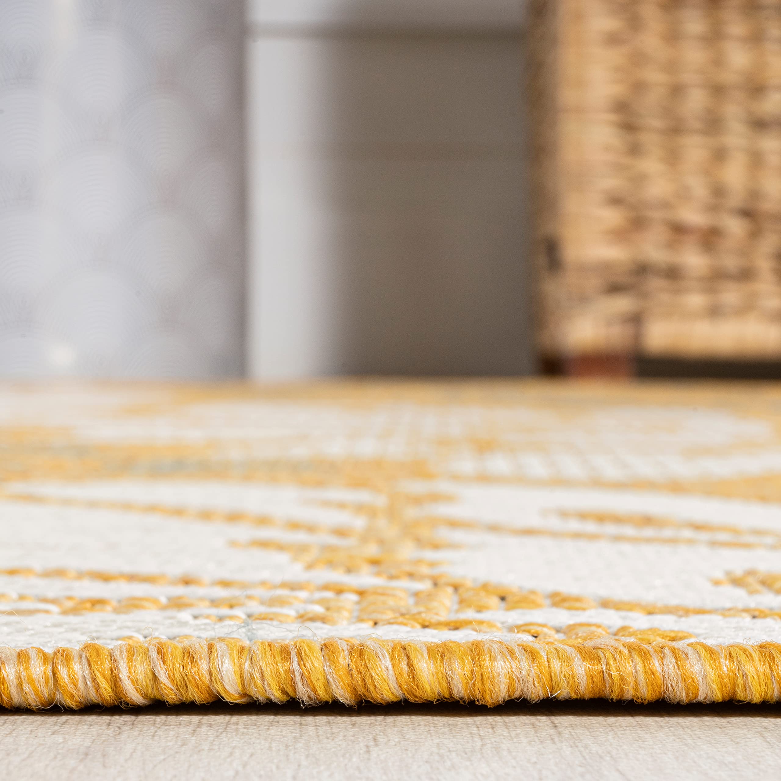Jonathan Y Smb110G-5Sq Zinnia Modern Floral Textured Weave Indoor Outdoor Area-Rug, Bohemian Coastal Mediterranean Easy-Cleaning