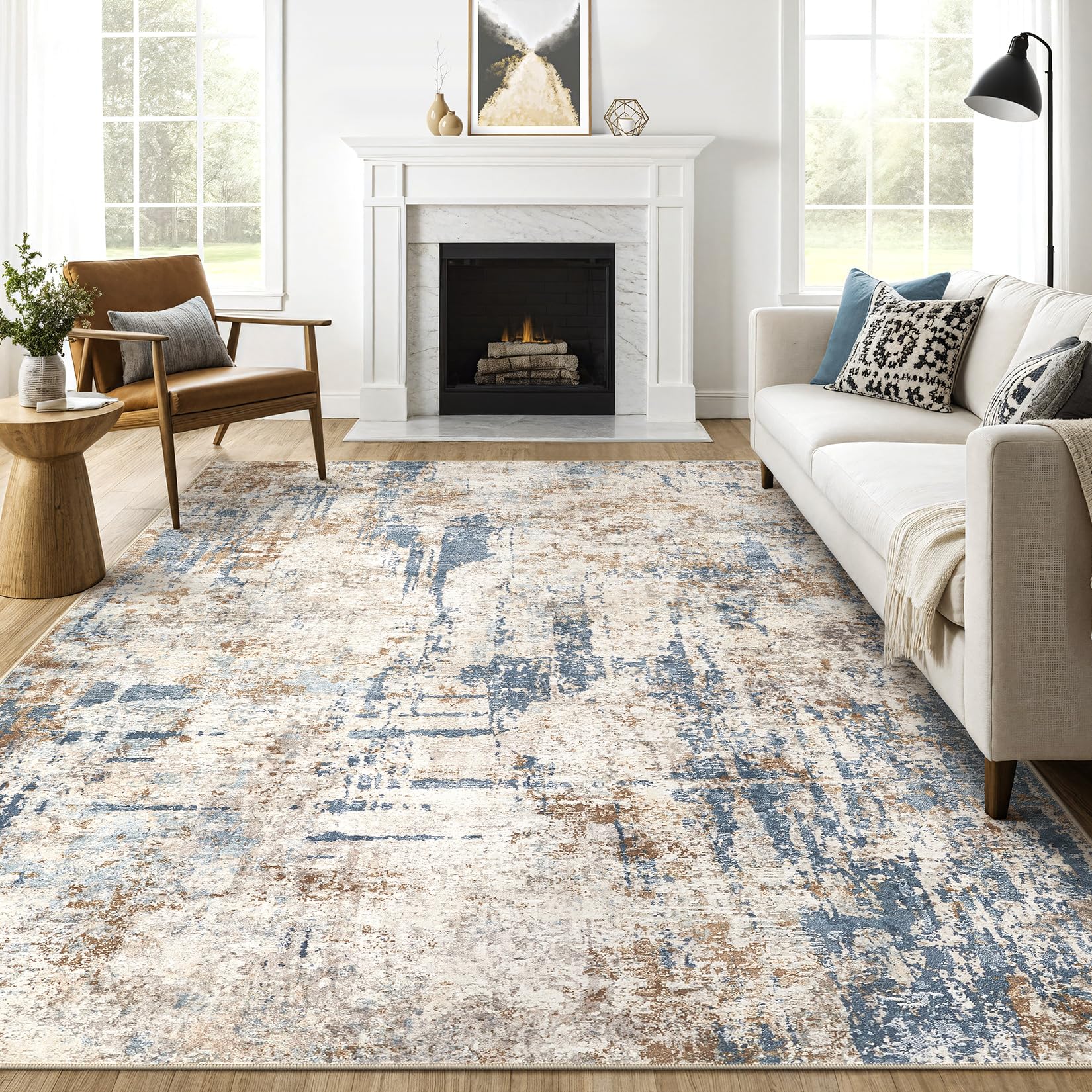 9x12 Area Rug Washable Rugs: Living Room Large Abstract Modern Soft Stain Resistant Indoor Floor Non Slip Accent Carpet for Bedr