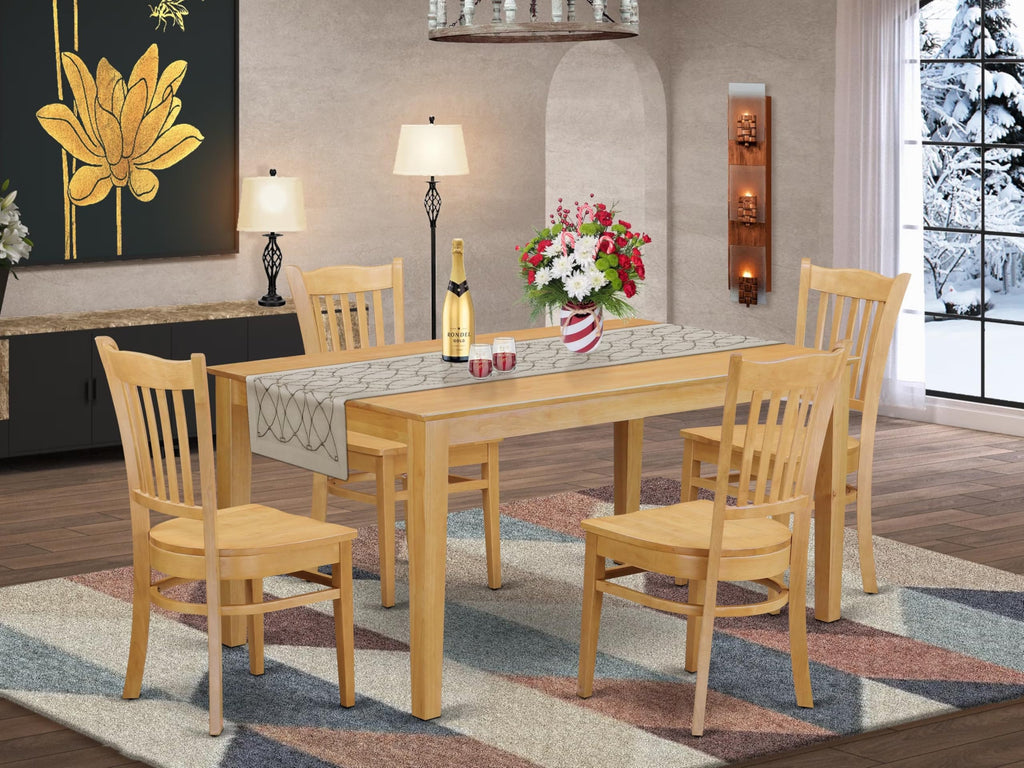 East West Furniture CAGR5-OAK-W 5 Piece Dining Room Table Set Includes a Rectangle Wooden Table and 4 Kitchen Dining Chairs, 36x60 Inch, Oak