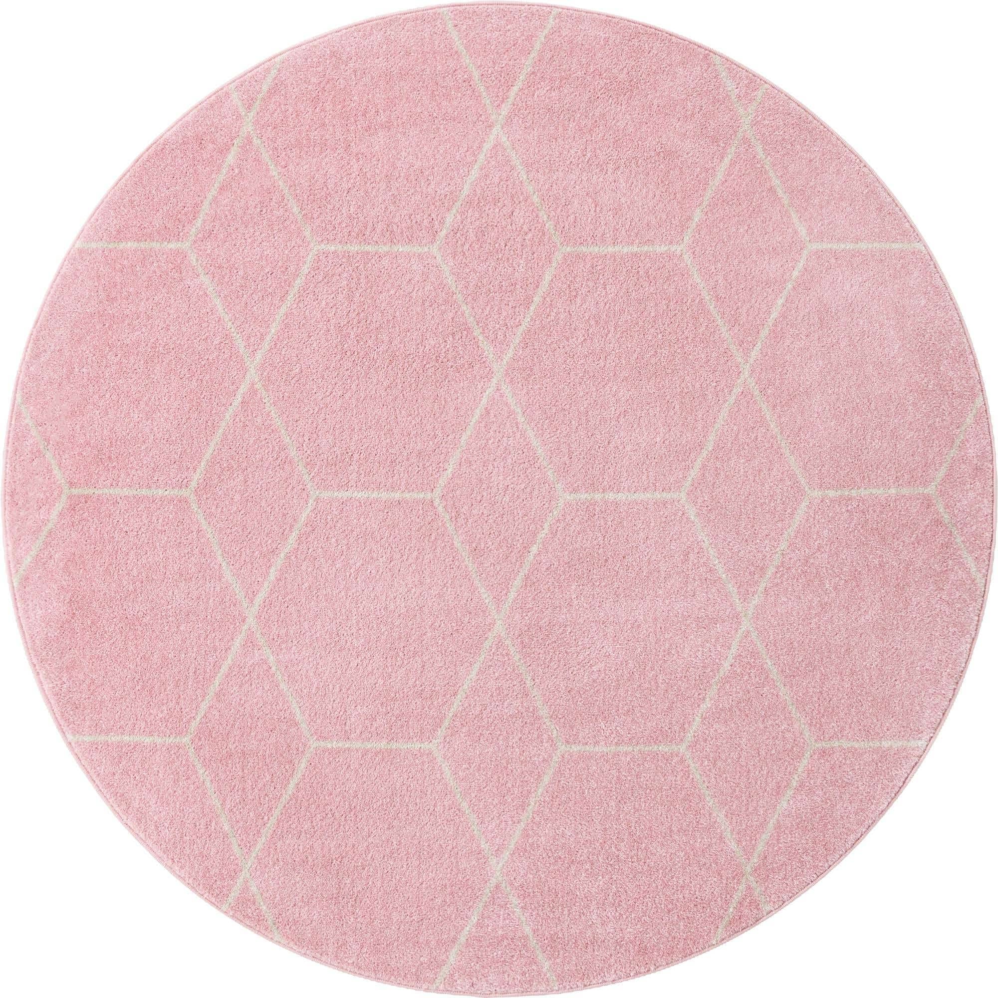 Unique Loom Trellis Frieze Collection Area Rug - Geometric (6 Round, Light Pink/ Ivory)