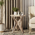 LONYKE Pedestal Farmhouse End Table, Distressed Top with Tripod Base Bedside Table for Living Room, Modern, Boho Decor, Round (1