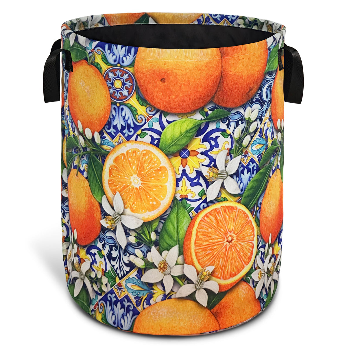 Mexican Tiles Orange Oxford Cloth Foldable Laundry Basket Holds 30+ Shirts