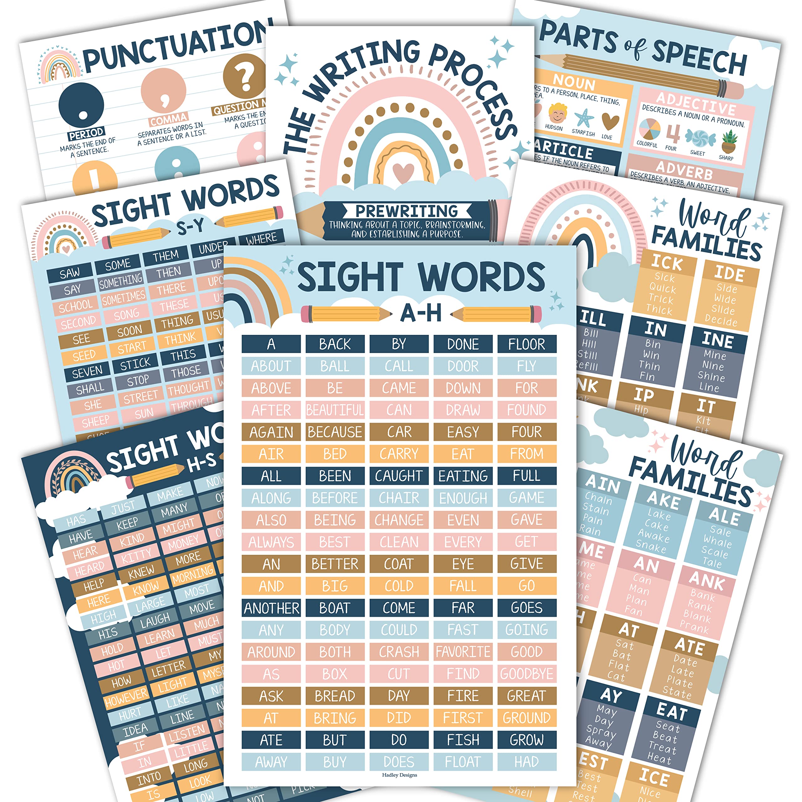 Hadley Designs 8 Boho 100 Sight Words Poster For Classroom Word Wall, Sight Word Posters For Classroom Elementary, First Grade,