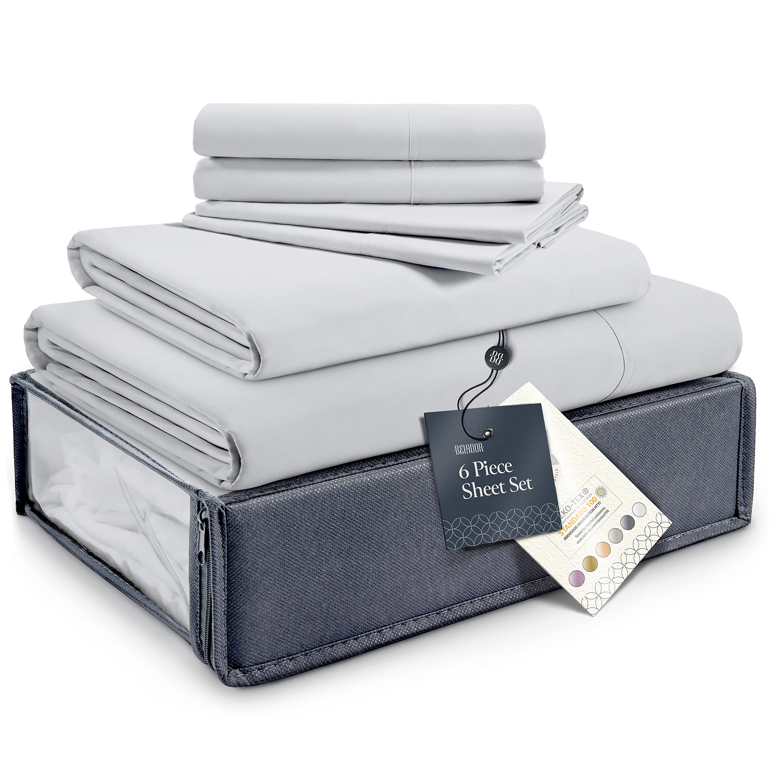 Belador Silky Soft Cali King White Sheet Set -Luxury 6 Piece Bed Sheets For California King Size Bed, Secure-Fit Deep Pocket She