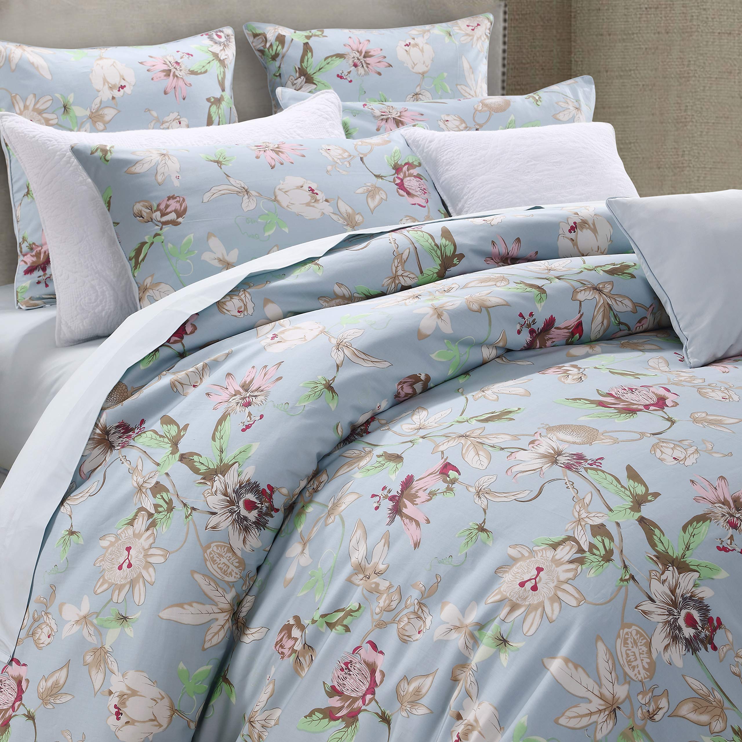 Brandream Farmhouse Duvet Cover Set Full Size Dorm Bedding (Duvet Cover + 2 Pillow Shams) Blue Vintage Botanical Flower Printed