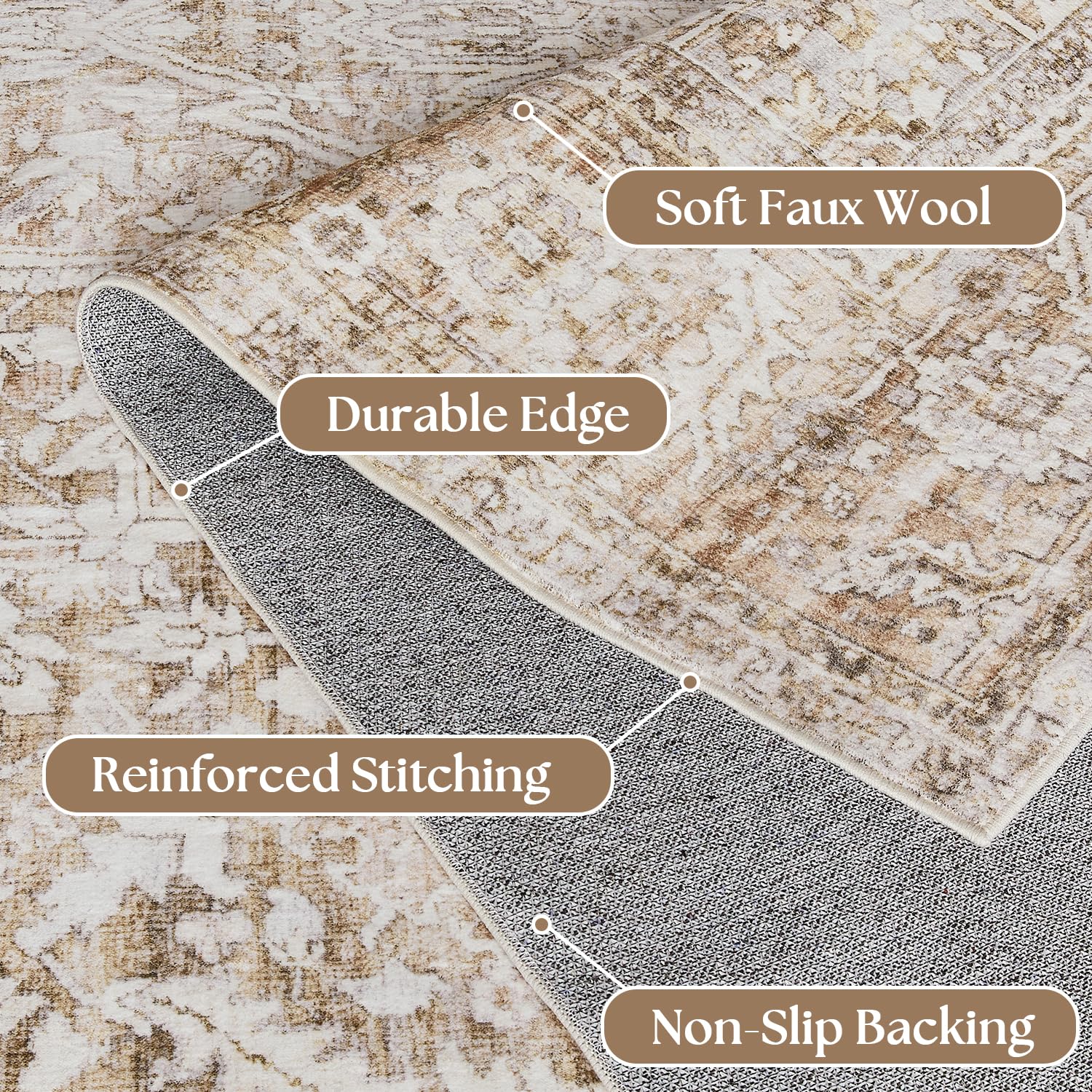 Bileehome 8X10 Washable Large Area Rugs For Living Room,Neutral Boho Modern Farmhouse Rug For Bedroom,Beige Tan
