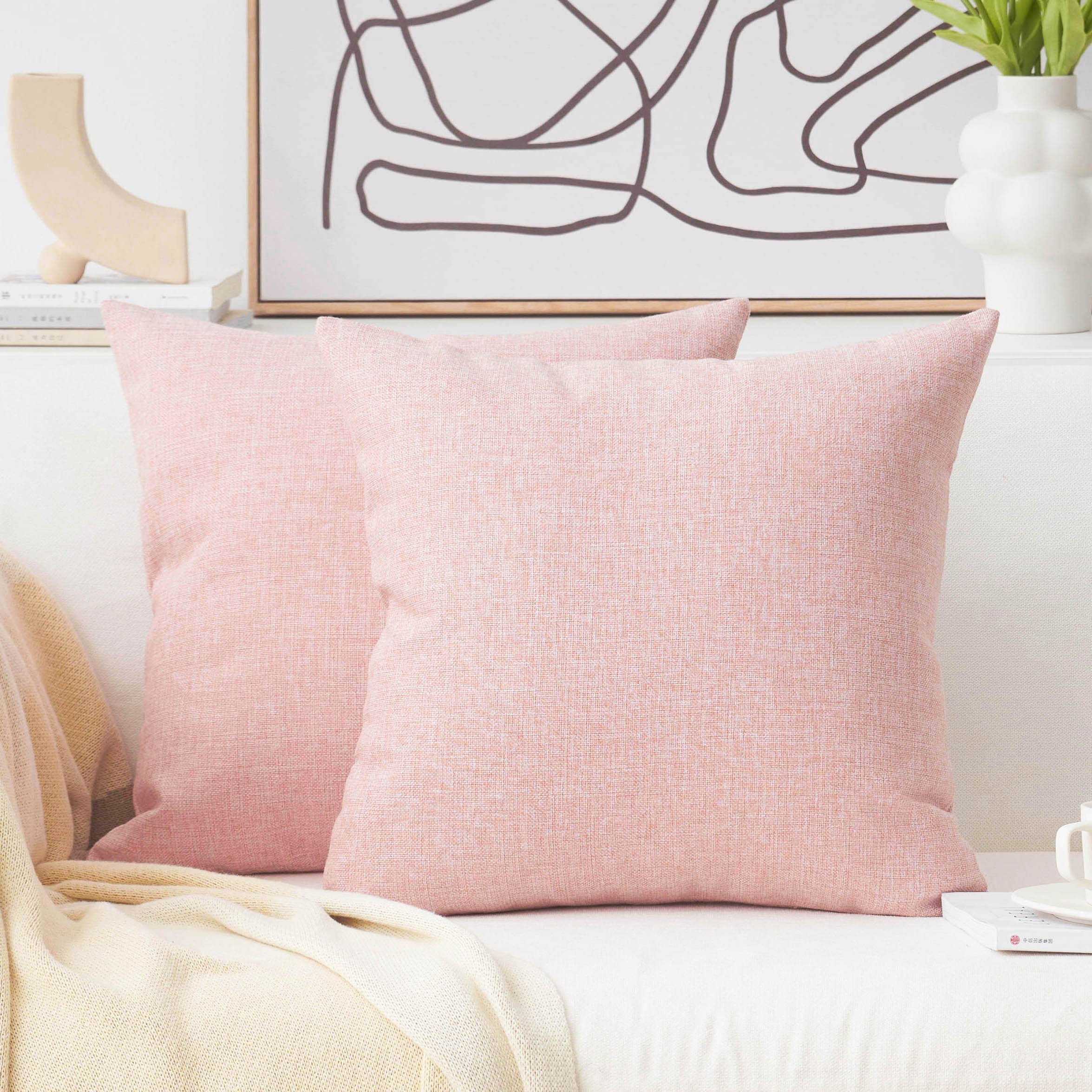 Home Brilliant Pillow Covers 16X16 2 Pack Throw Pillow Covers Linen Decorative Pillows Cover For Couch, 40Cm X 40Cm, Baby Pink