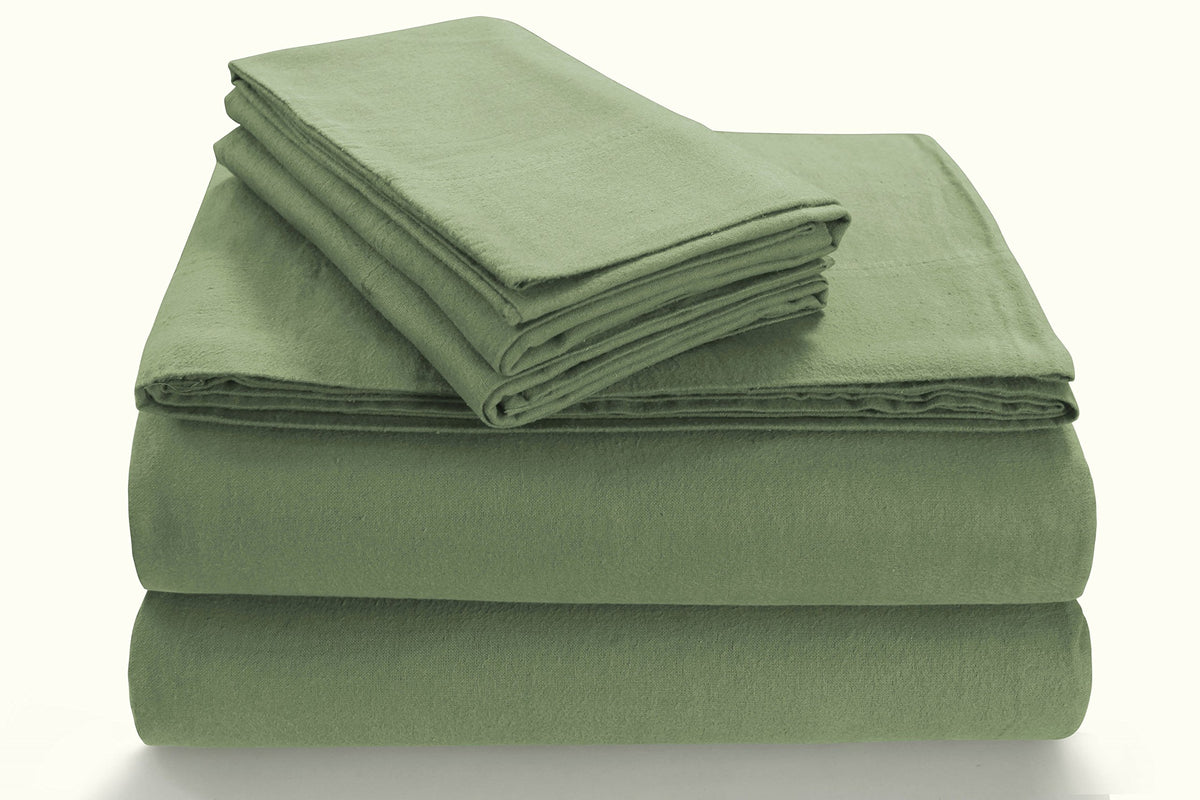 Tribeca Living Fl170Edpckigr Soft 170-Gsm Cotton Flannel Pillowcases, King, Green