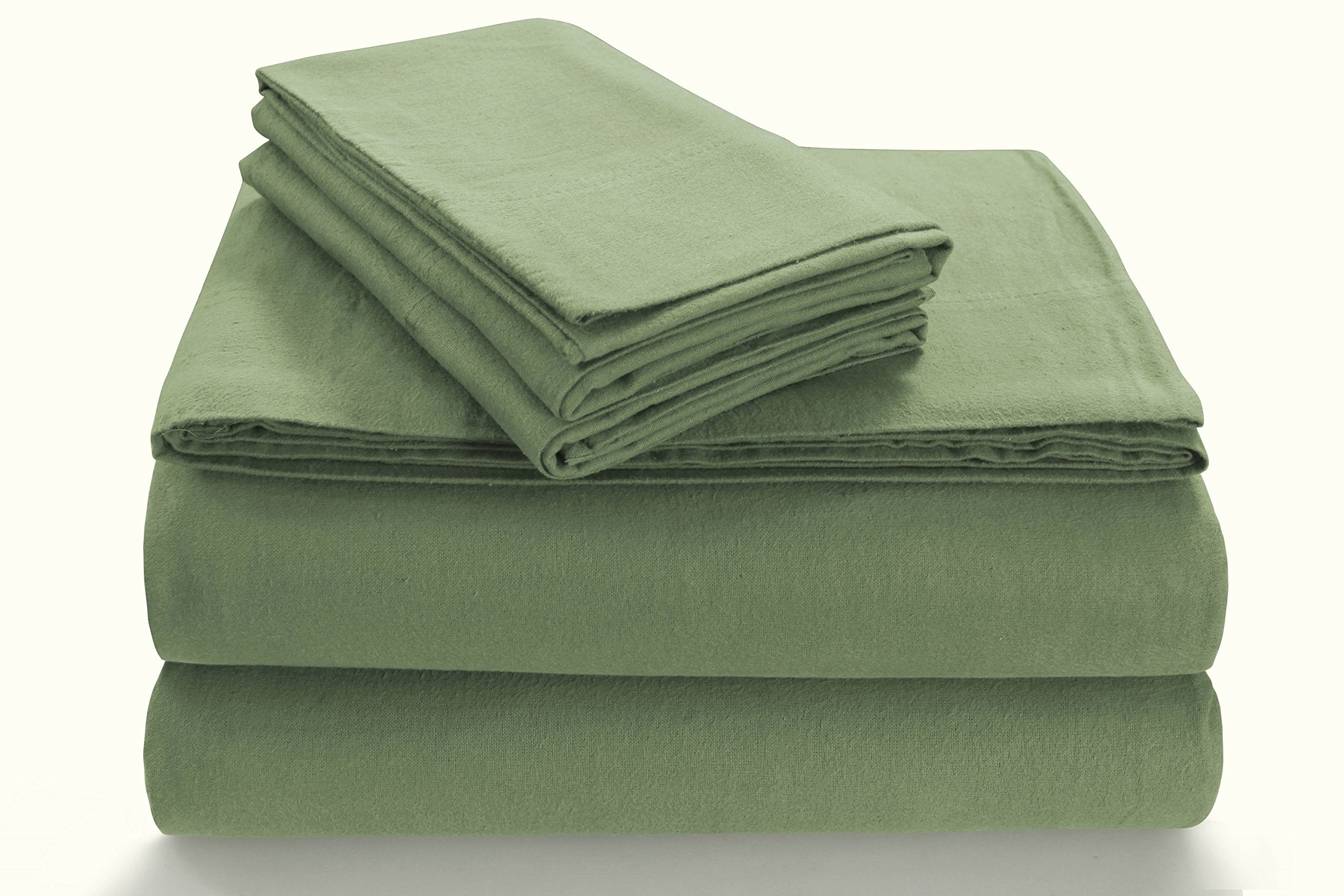 Tribeca Living Fl170Edpckigr Soft 170-Gsm Cotton Flannel Pillowcases, King, Green