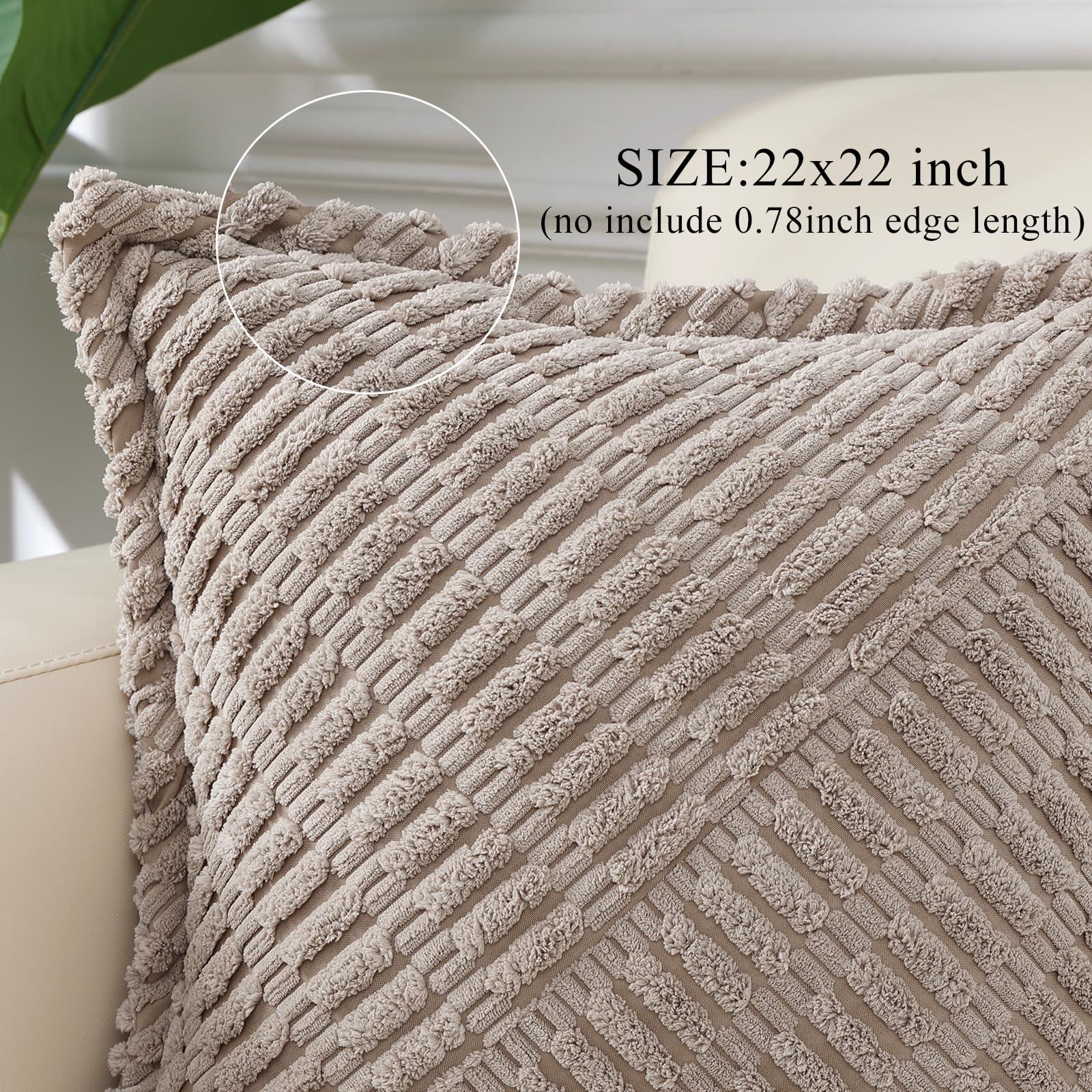 Decoruhome Decorative Khaki Throw Pillow Covers 22X22 Set Of 2 With Splicing, Boho Soft Corduroy Broadside Twill Pillow Covers F