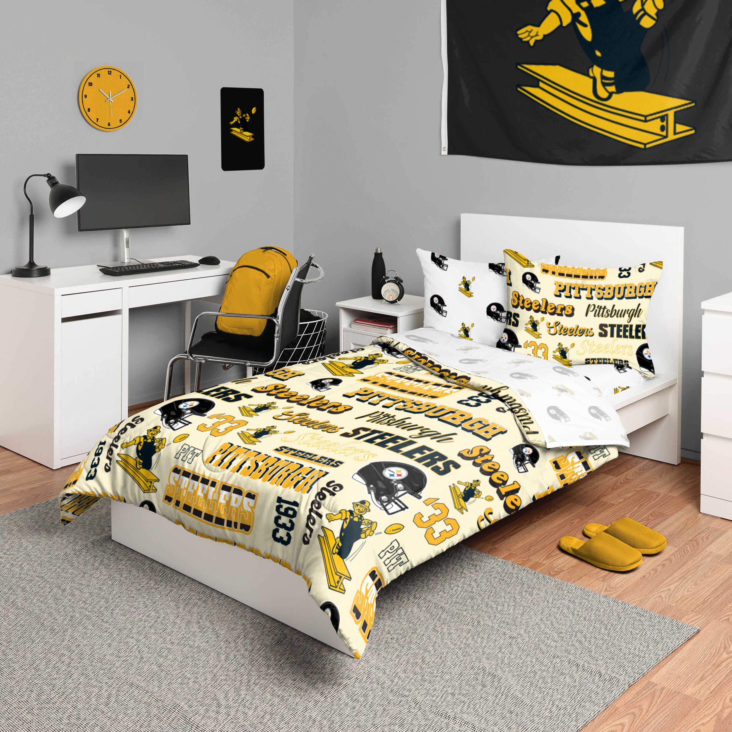 Foco Pittsburgh Steelers Nfl Retro Bed In A Bag Comforter Bedding 5 Piece Twin Set