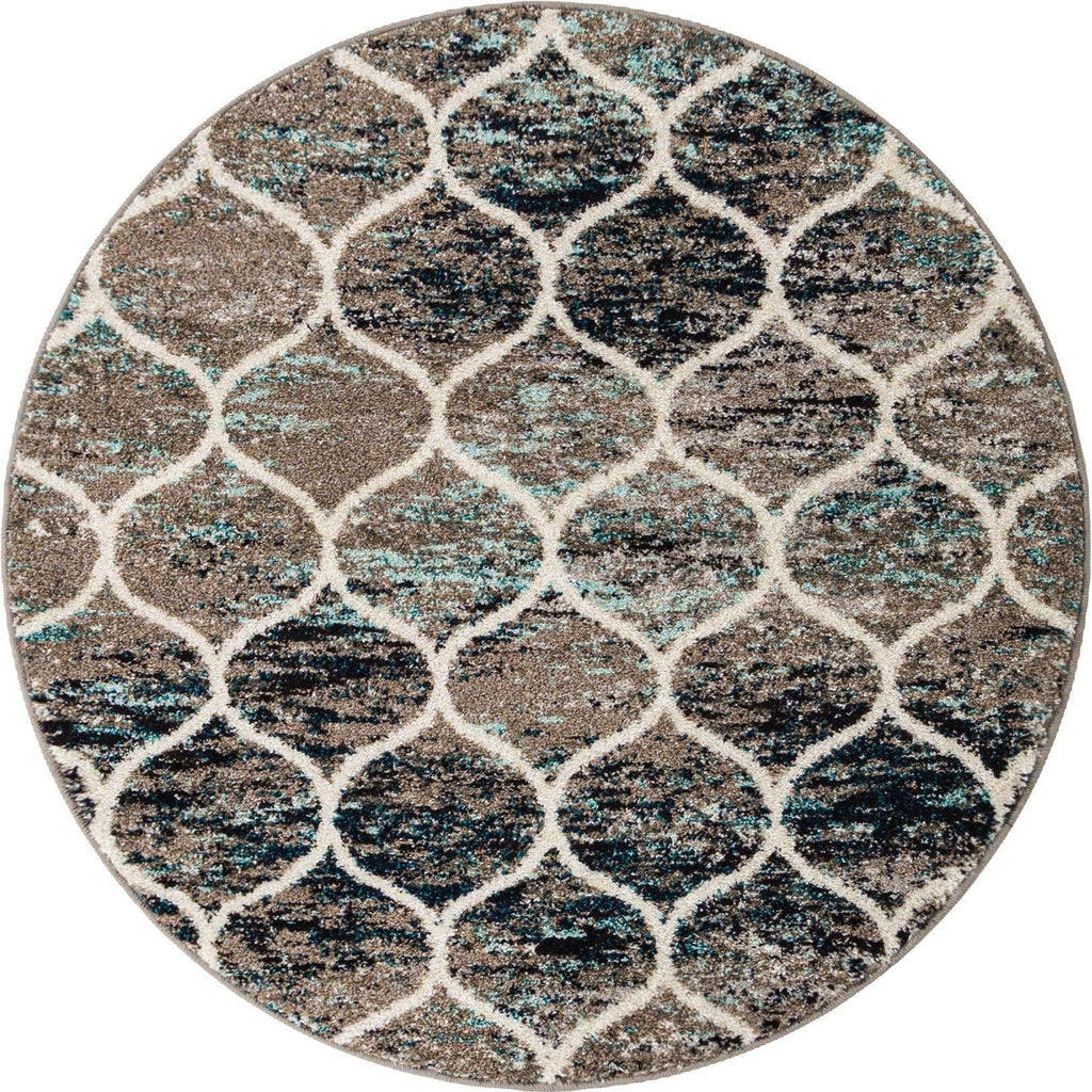 Unique Loom Trellis Frieze Collection Area Rug - Rounded (4' Round, Blue Multi/ Ivory)
