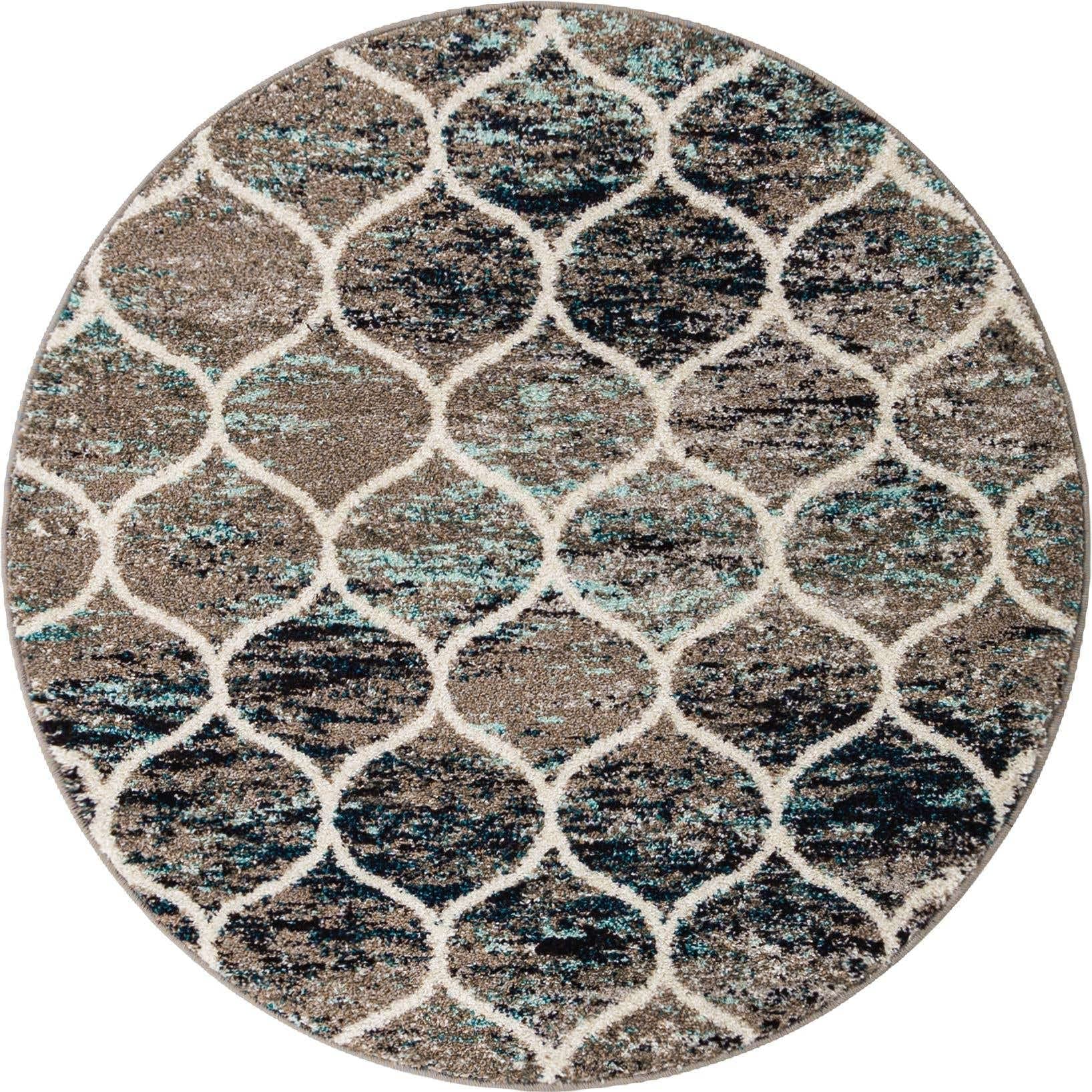 Unique Loom Trellis Frieze Collection Area Rug - Rounded (4' Round, Blue Multi/ Ivory)