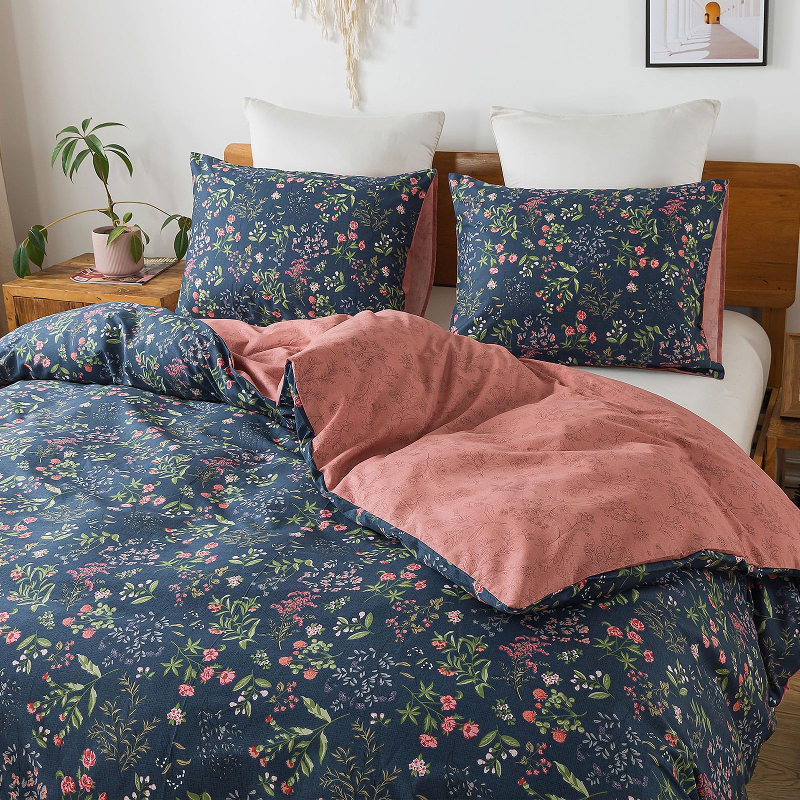 Honeilife Twin Duvet Cover Set - 100% Cotton Comforter Cover Floral Duvet Cover Sets,Soft & Breathable Duvet Cover With Zipper C