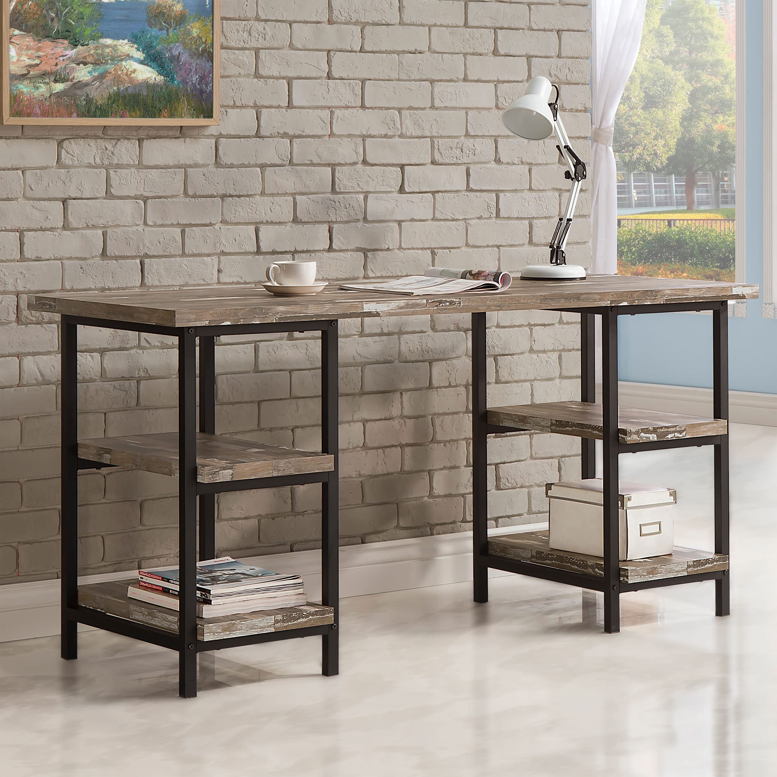 Coaster Home Furnishings Skelton Writing Desk with Metal Frame Salvaged Cabin and Black 801551