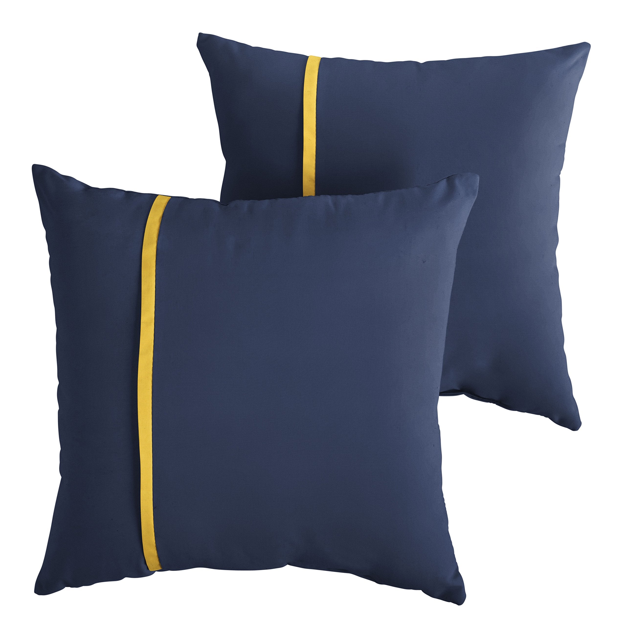 Sorra Home Indoor Outdoor Sunbrella Square Pillows, Set Of 2, 20 X 20, Canvas Navy Blue & Sunflower Yellow