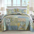 Newlake Quilt Set Twin Size, 100% Cotton Patchwork Green Bohemian Quilt Sets, Reversible Bedspread Lightweight And Breathable Fo