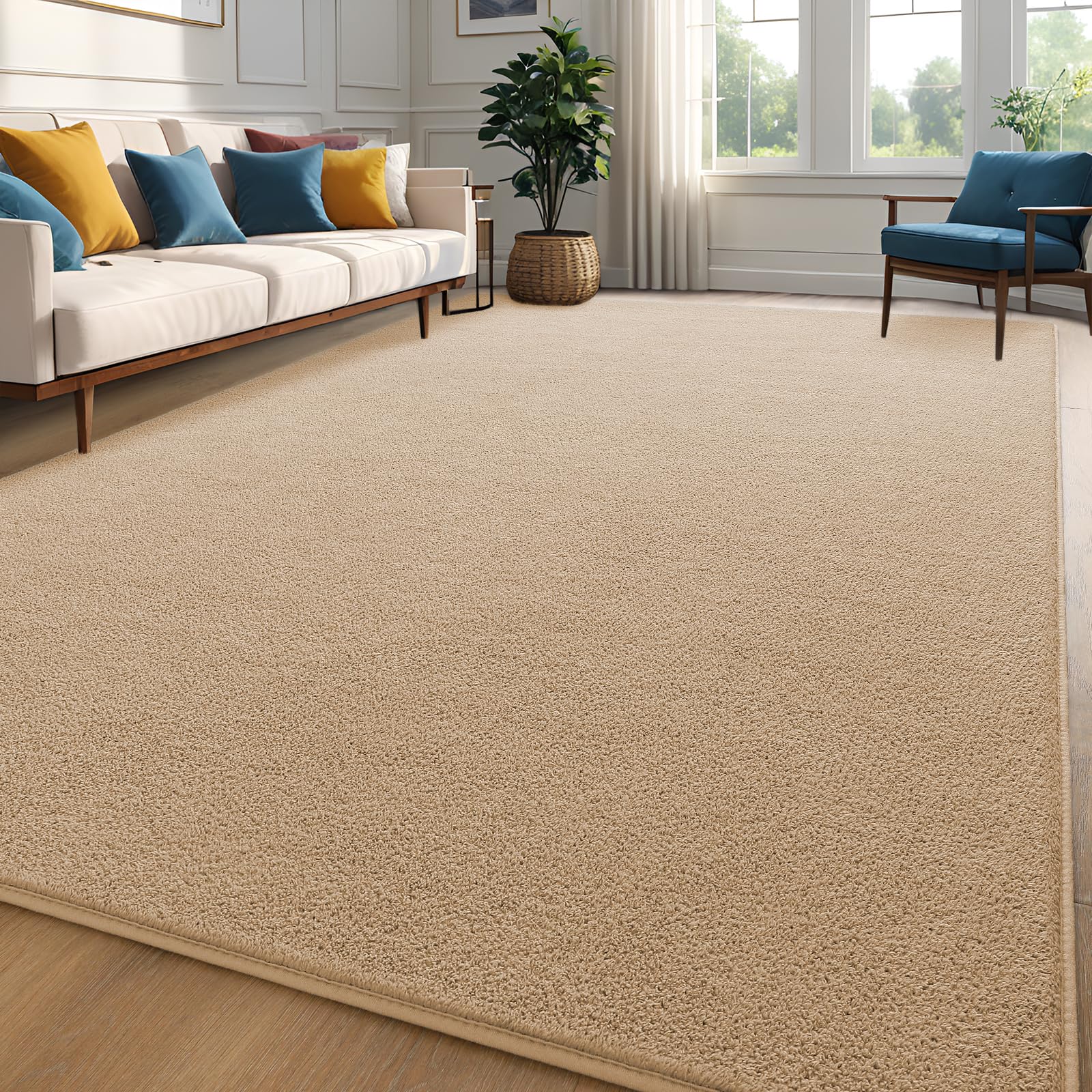 Zedrew Beige Area Rugs Shag Carpets for Bedroom Living Room, 6x9 Feet Extra Large Thickened Memory-Foam Rug, Modern Washable Rug
