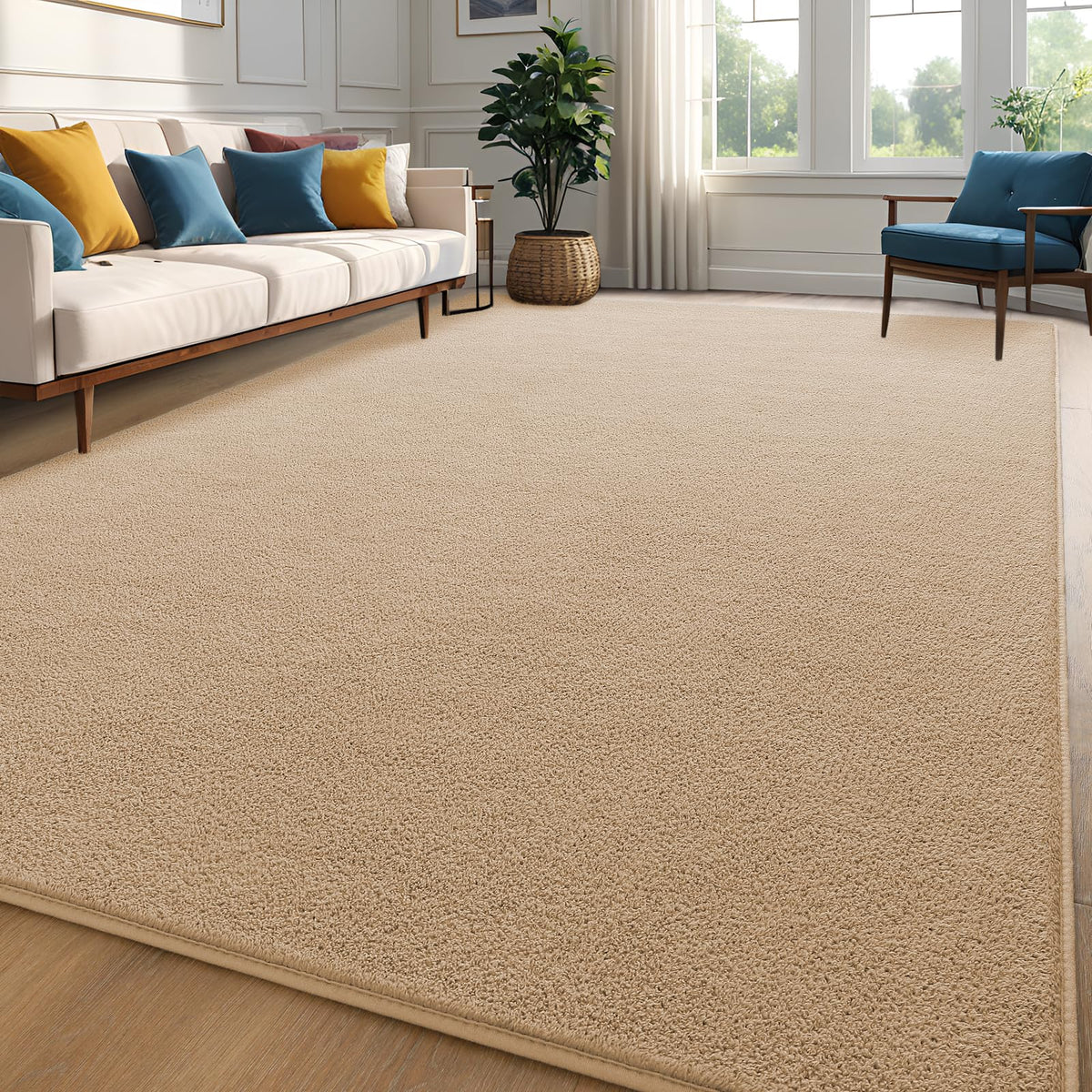 Zedrew Beige Area Rugs for Bedroom Living Room, 4x6 Feet Indoor Memory Foam Rug, Modern Washable Rugs for Kids Boys Girls Room, 