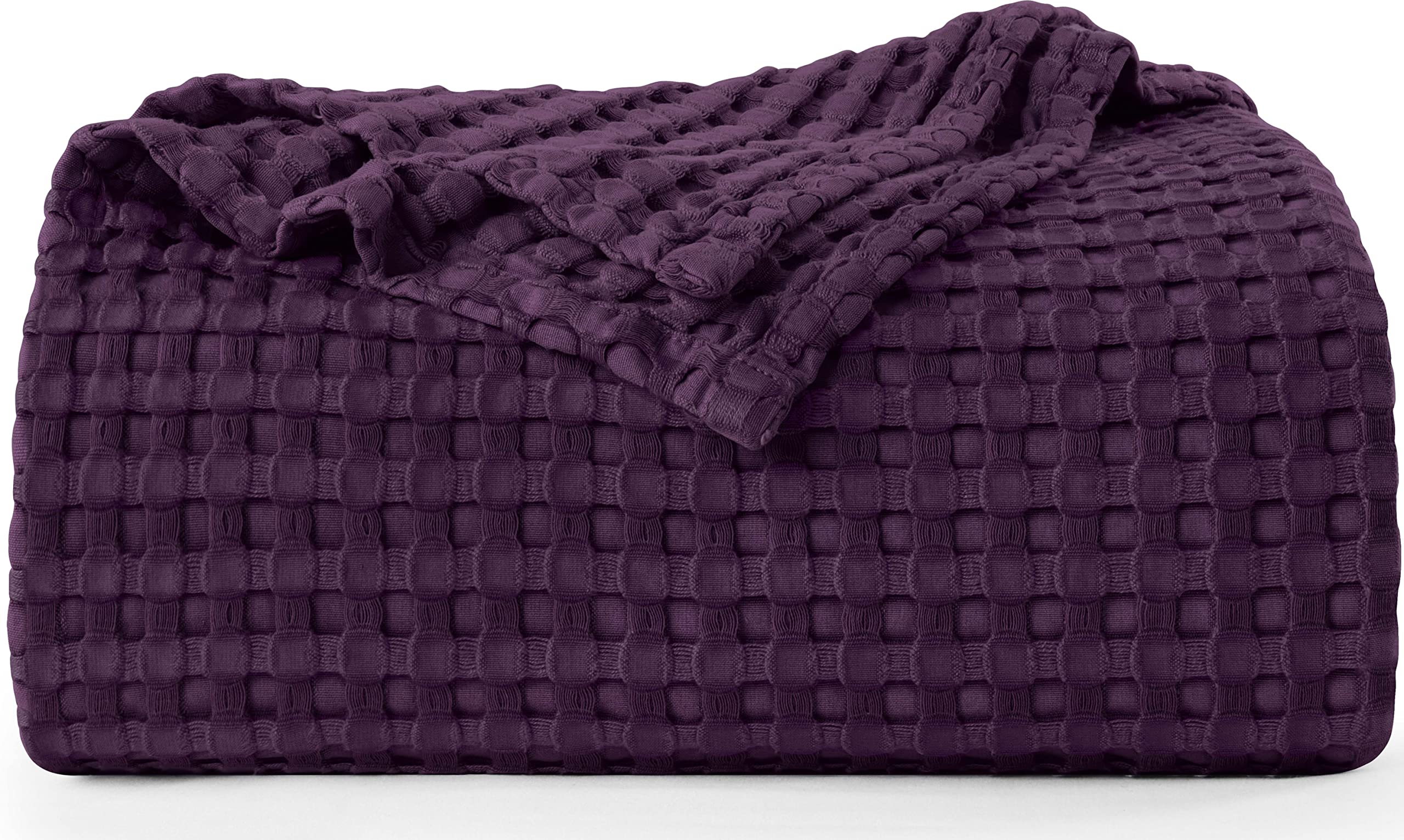 Utopia Bedding Cotton Waffle Blanket 300 Gsm (Plum - 90X90 Inches) Soft Lightweight Breathable Bed Blanket Queen Size Layering A