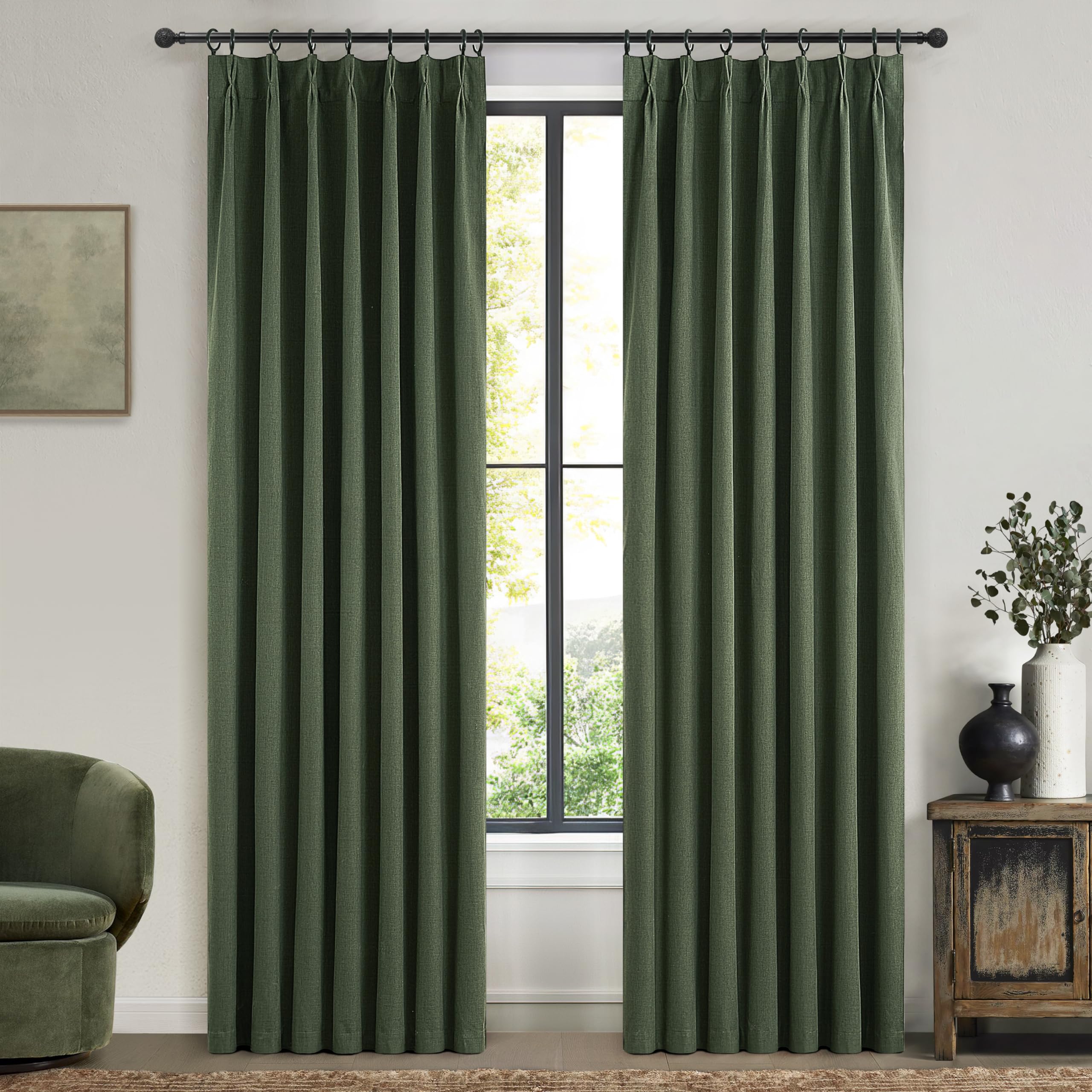 Dark Olive Green Bedroom Curtains 92 Inch Length 2 Panels Set Burg,Pinch Pleated Decorative Blackout Drapes Thermal Insulating W