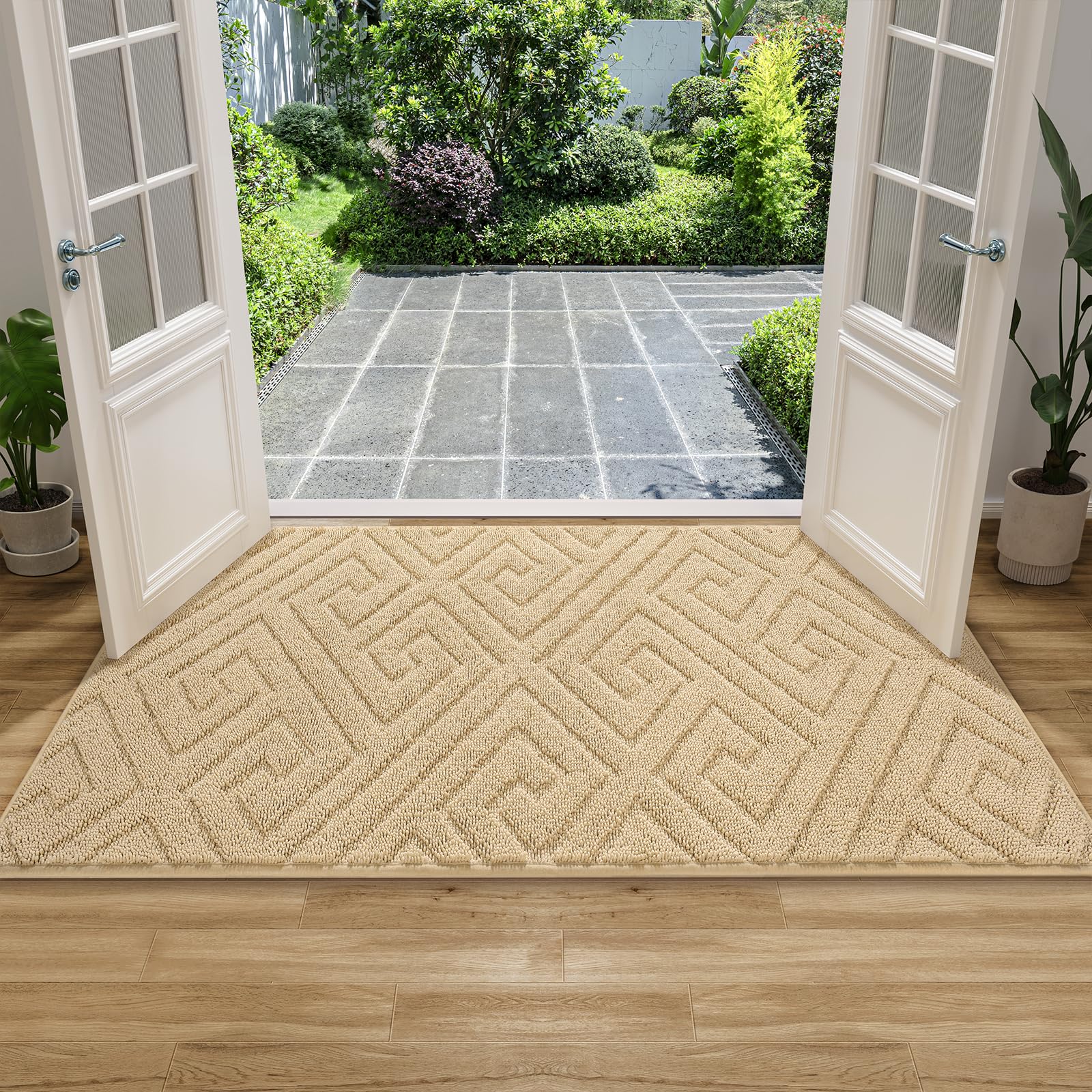 Arogan Washable Indoor Door Mat Entrance, Low Profile Entry Rugs For Inside House Rubber Backing, Absorbent Muddy Shoe Dirt Door