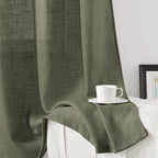 Homeideas Olive Green Linen Sheer Curtains 63 Inches Long 2 Panels Textured Semi Sheer Curtains Farmhouse Curtains Sheer Privacy