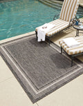 Unique Loom Outdoor Border Collection Area Rug - Soft Border (3' 3' X 5' 3' Rectangle, Black/ Ivory)