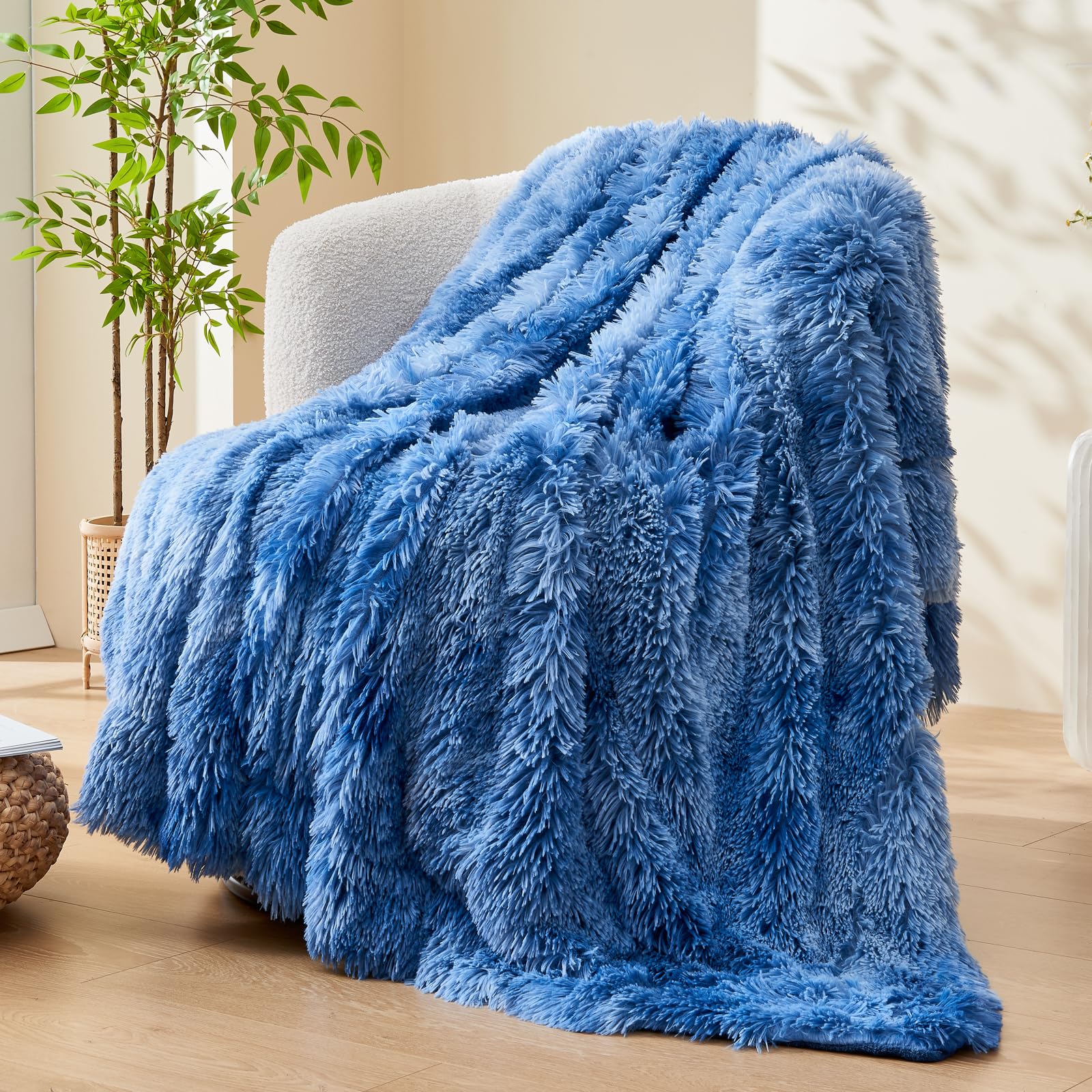 Gonaap Fuzzy Faux Fur Throw Blanket Twin Size Indigo Super Soft Cozy Plush Fuzzy Shaggy Blanket For Couch Sofa Bed (Indigo, Twin