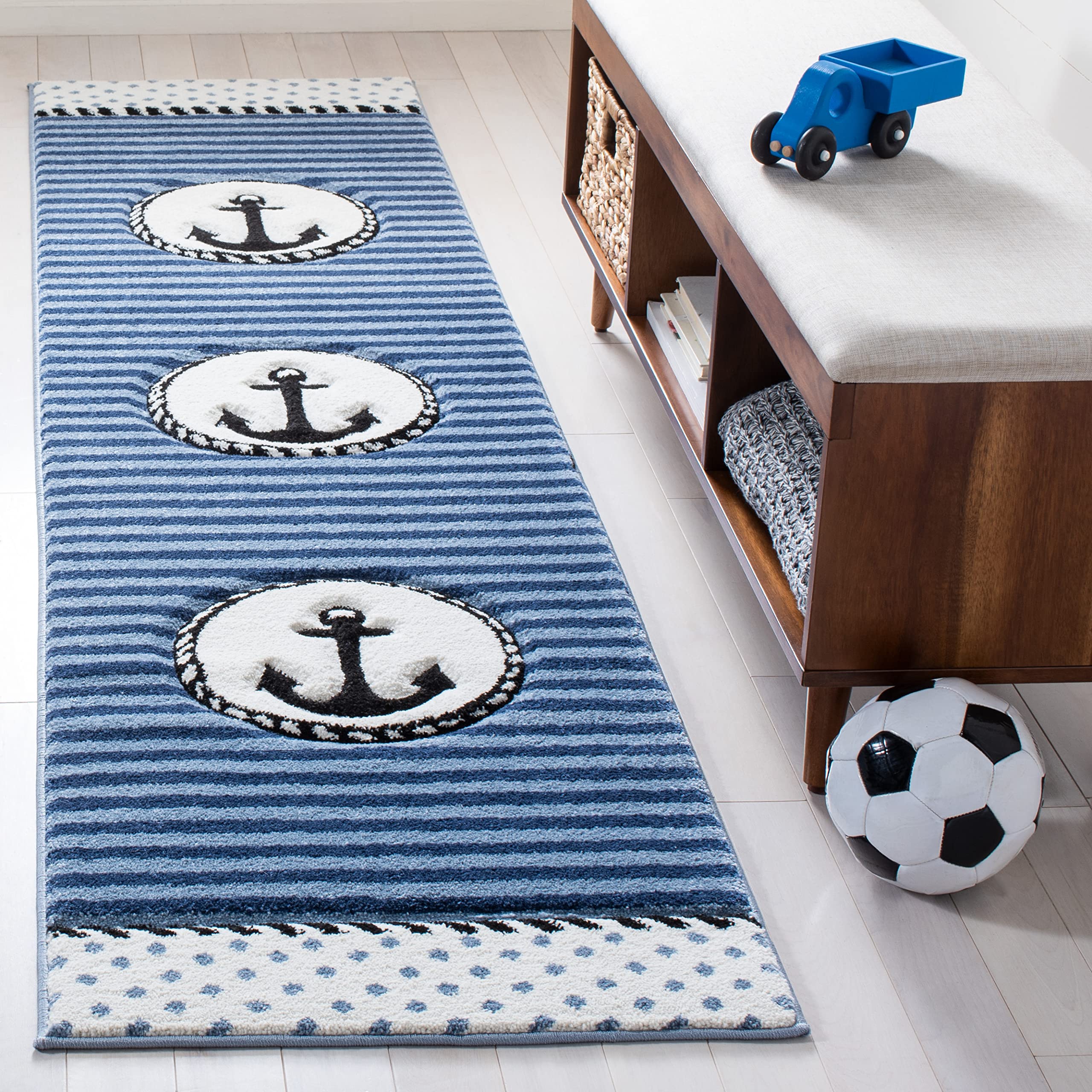 SAFAVIEH Carousel Kids Collection Runner Rug - 2 x 8, Navy & Ivory, Non-Shedding & Easy Care, Ideal for High Traffic Areas for
