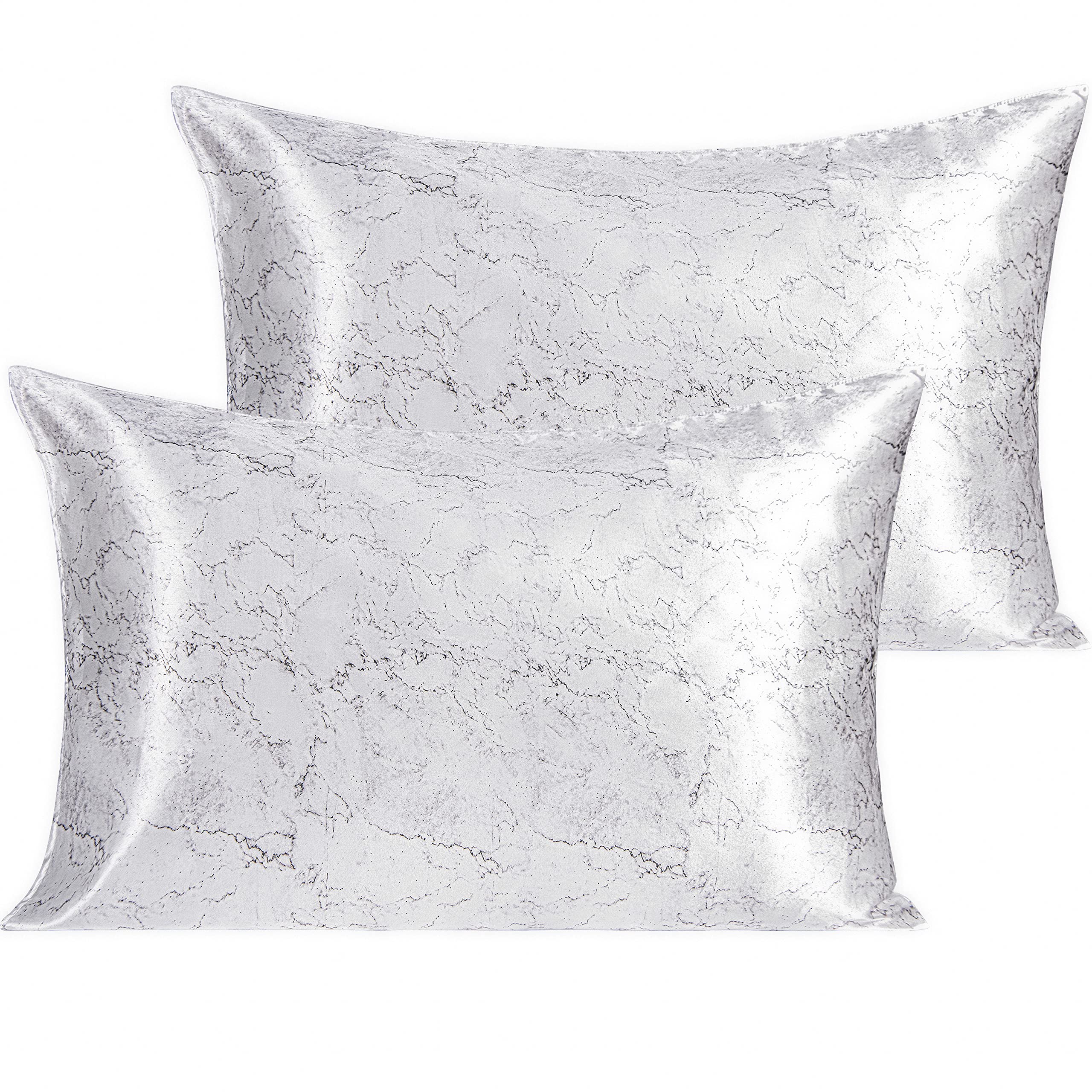 Ntbay 2 Pack Satin Standard Pillowcases For Hair And Skin, Luxurious And Silky Marbling Printed Pillow Cases With Envelope Closure, 20X26 Inches, White