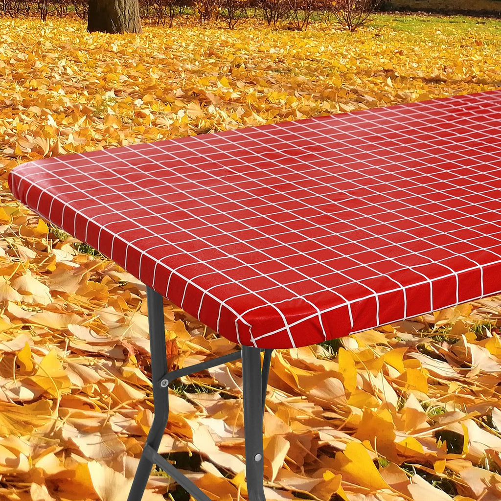 Spotjoy Rectangle Table Cloth Cover, Elastic Fitted Flannel Backed Plastic Table Covers For 6 Foot Folding Tables, Waterproof Vi