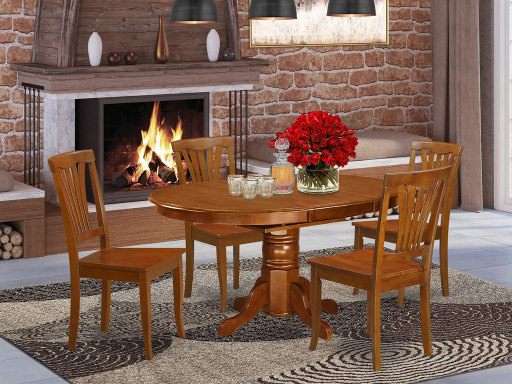 East West Furniture Avon 5 Piece Room Furniture Set Includes an Oval Kitchen Table with Butterfly Leaf and 4 Dining Chairs, 42x60 Inch, Saddle Brown