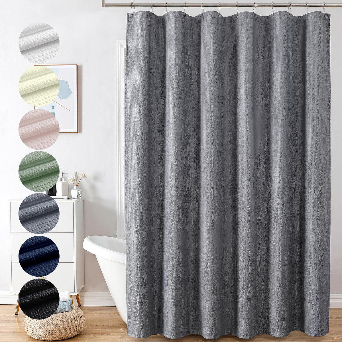 Ovzme Berry Grey Extra Long Shower Curtain 72 X 84 Inch, 3D Embossed Textured Fabric Shower Curtain For Bathroom, Hotel Spa Bath