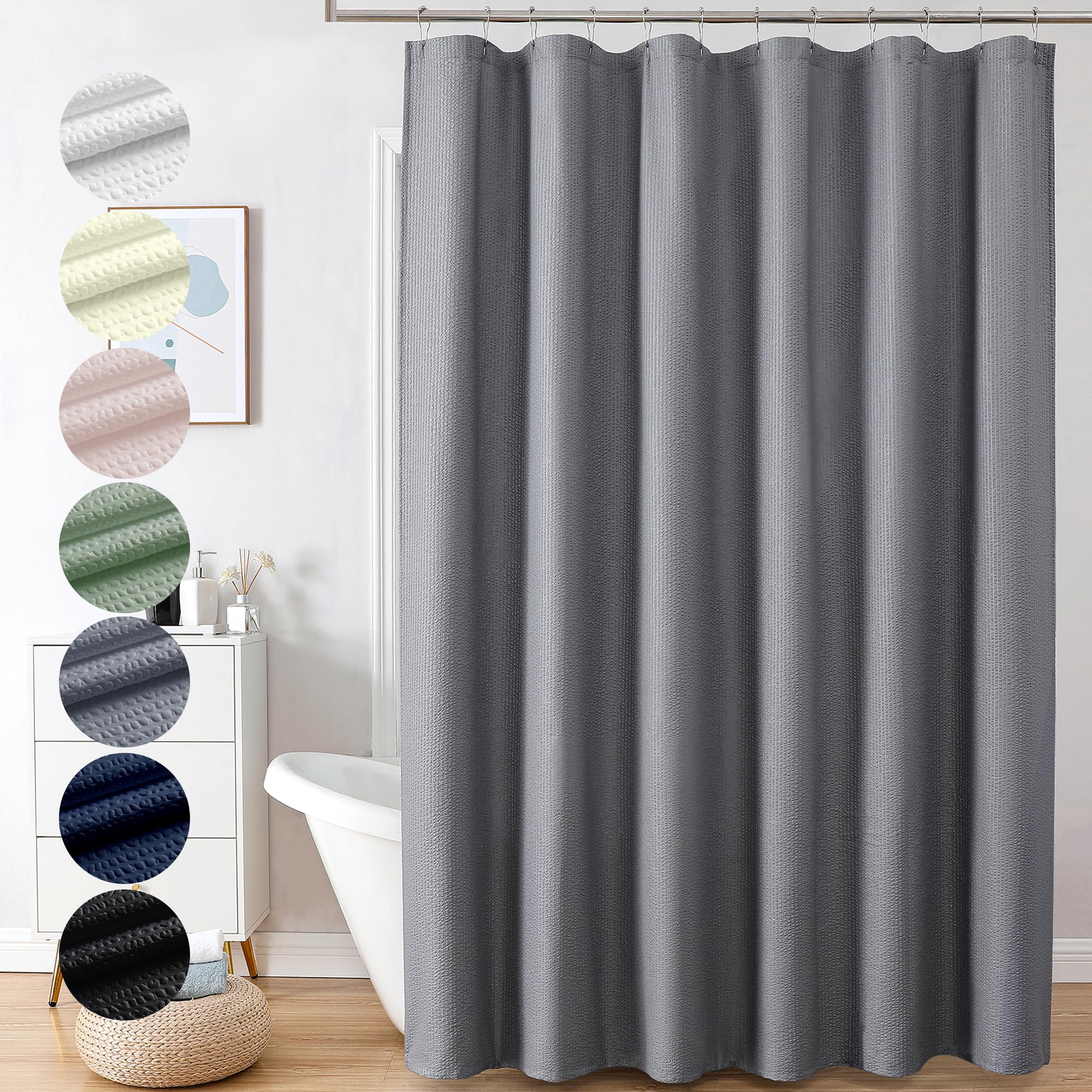 Ovzme Berry Extra Long Grey Shower Curtain 96 Inch Long, 3D Embossed Texture Fabric Bathroom Shower Curtain, Large Hotel Bath Cu