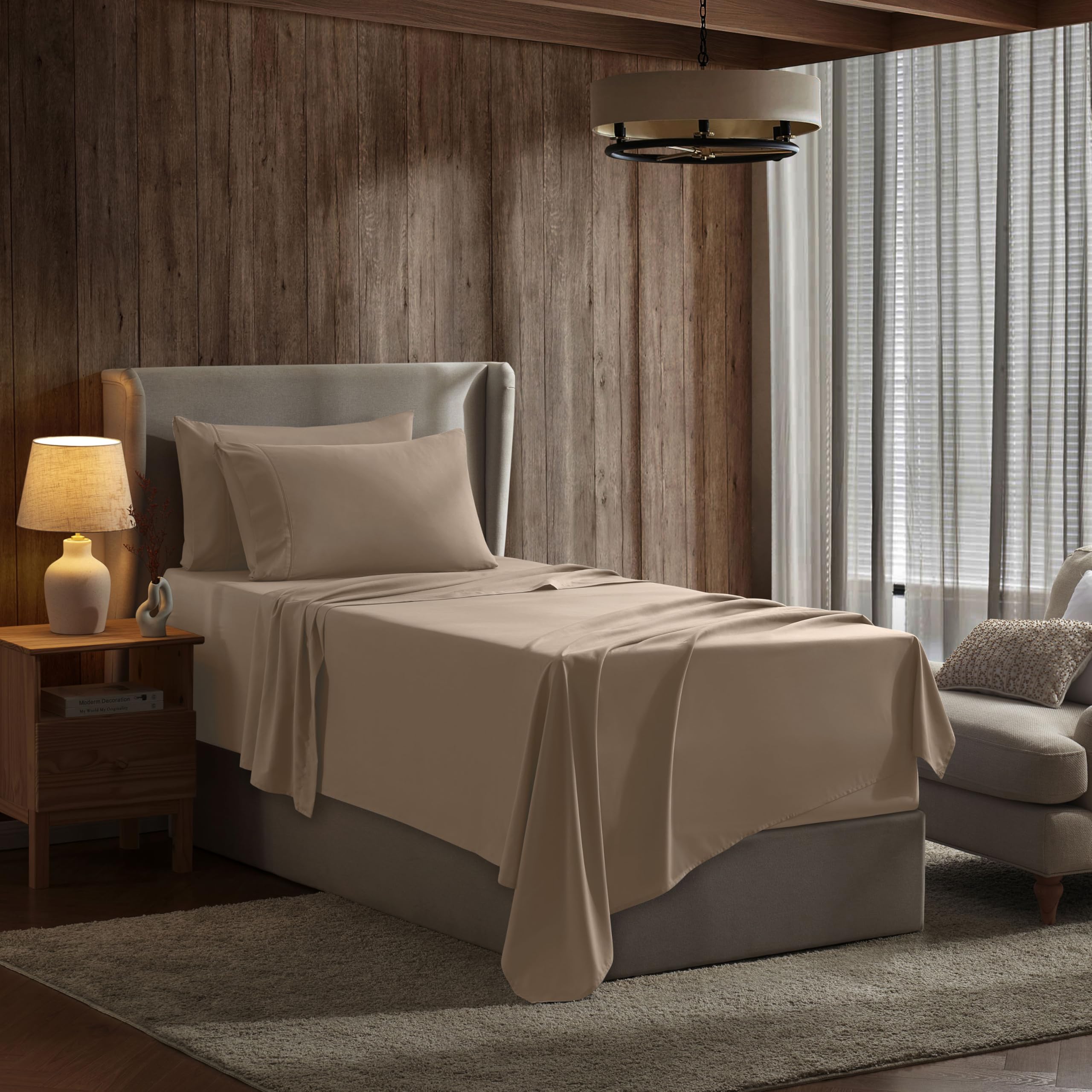 Nestl Twin Xl Sheets Set - 3 Piece Twin Xl Bed Sheets, Deep Pocket, Hotel Luxury, Extra Soft, Breathable And Cooling, Taupe Twin