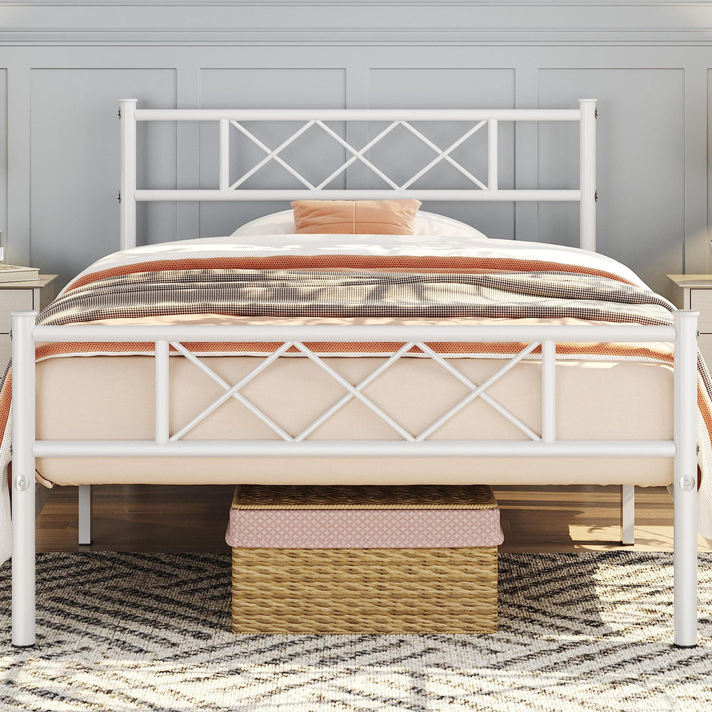 Yaheetech Metal Bed Frame Platform With Headboard And Footboard Mattress Foundation No Box Spring Needed Under Bed Storage Strong Slat Support Twin Size White