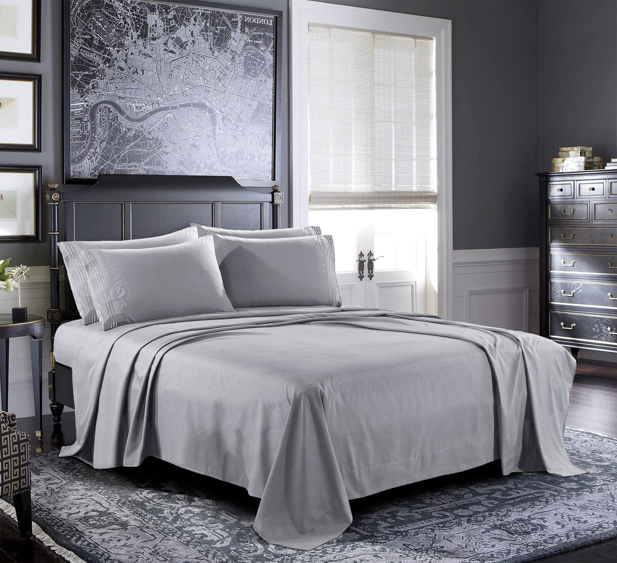 Pure Bedding Bed Sheets - King Sheet Set 6-Piece, Light Grey] - Hotel Luxury 1800 Brushed Microfiber - Soft And Breathable - Dee