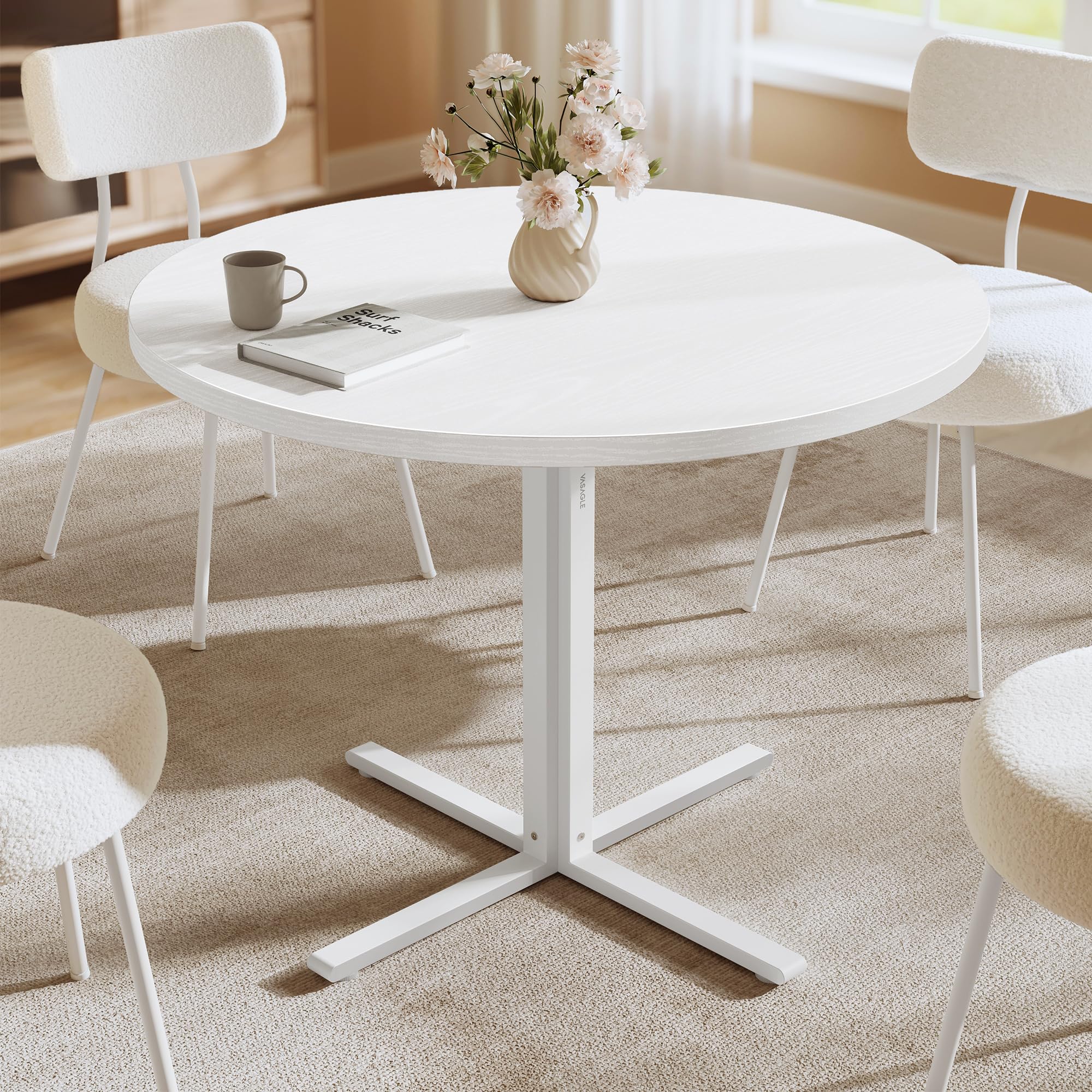 VASAGLE Dining Table, Small Round Kitchen Table for 4 People, 31.5 x 29.4 Inches, for Dining Room, Living Room, Farmhouse, Water