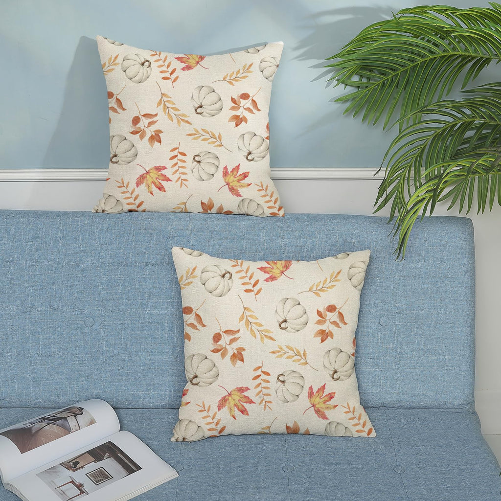 Fall Pillow Covers 18X18 Set Of 2 Pumpkin And Maple Leaf Fall Decor Pillowcase Linen Autumn Thanksgiving Decorative Outdoor Thro