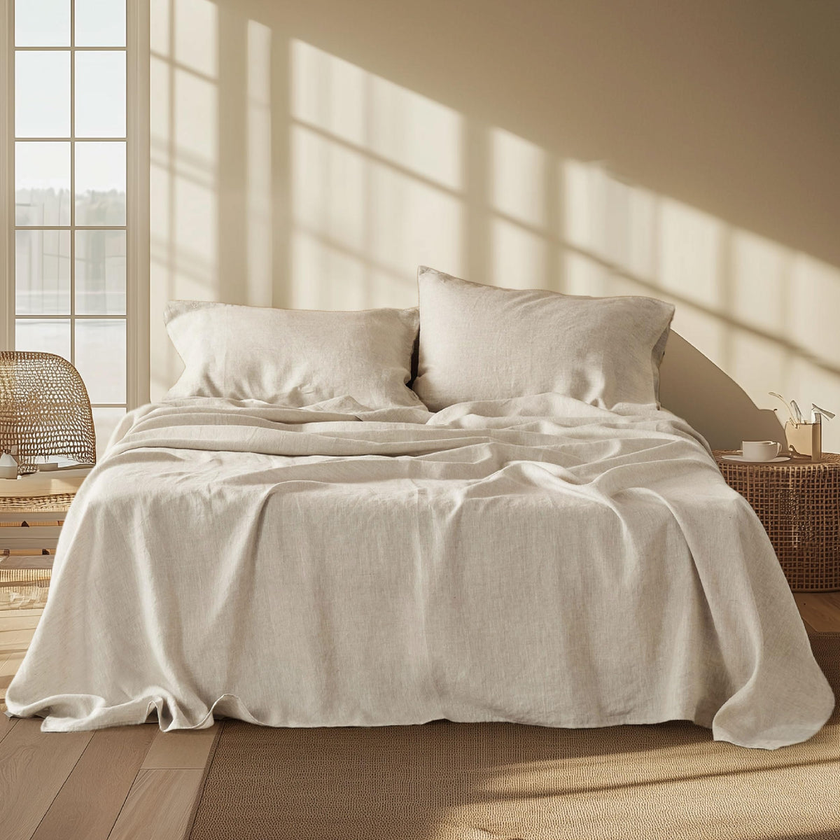 Bedsure Linen Sheets - Queen Size Bed, Blend From Linen Cotton Sheets, Breathable & Soft Cotton Bedsheets, Gifts For All Seasons