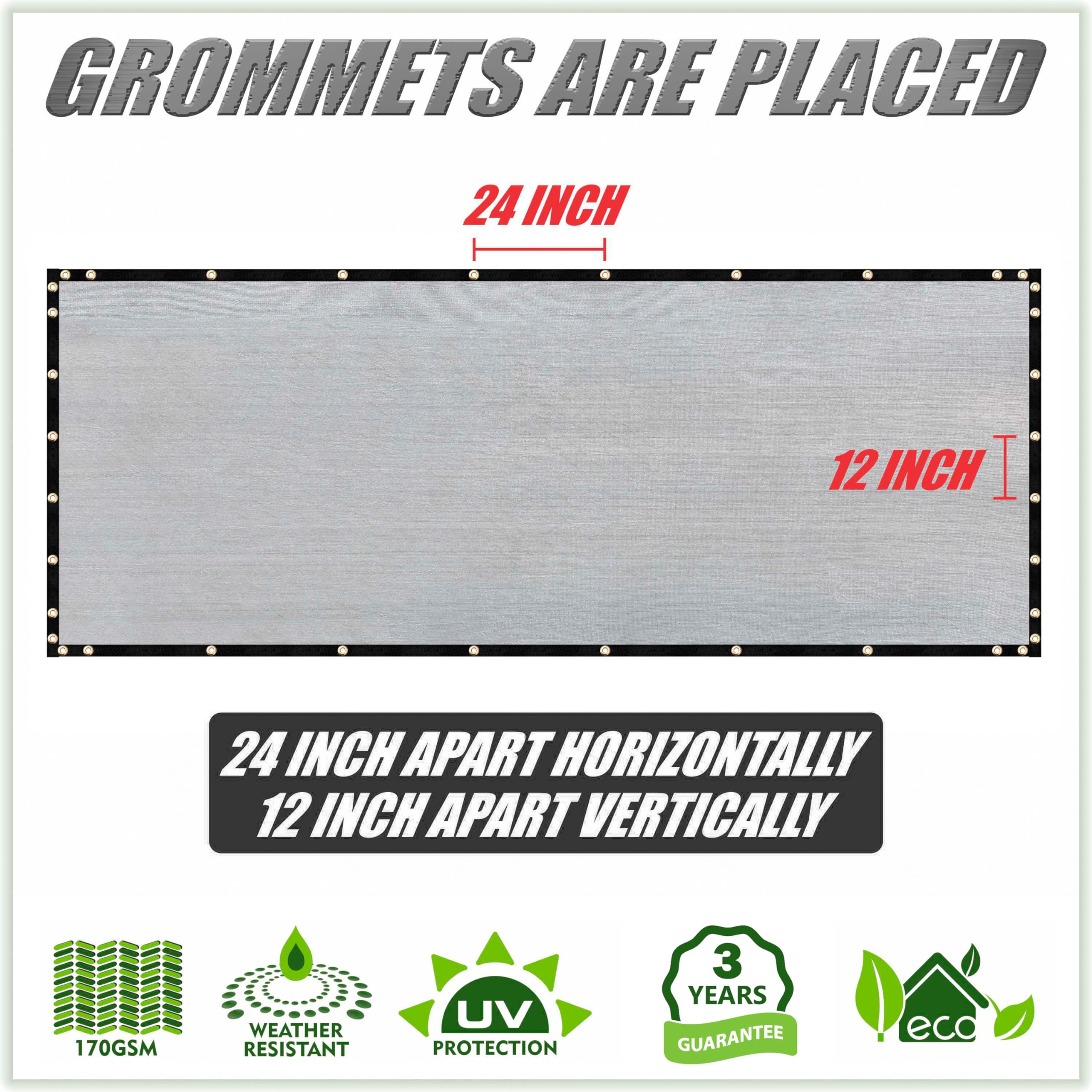 Colourtree 4' X 50' Grey Fence Privacy Screen Windscreen Cover Fabric Shade Tarp Netting Mesh Cloth - Commercial Grade 170 Gsm - Cable Zip Ties Included - We Make Custom Size