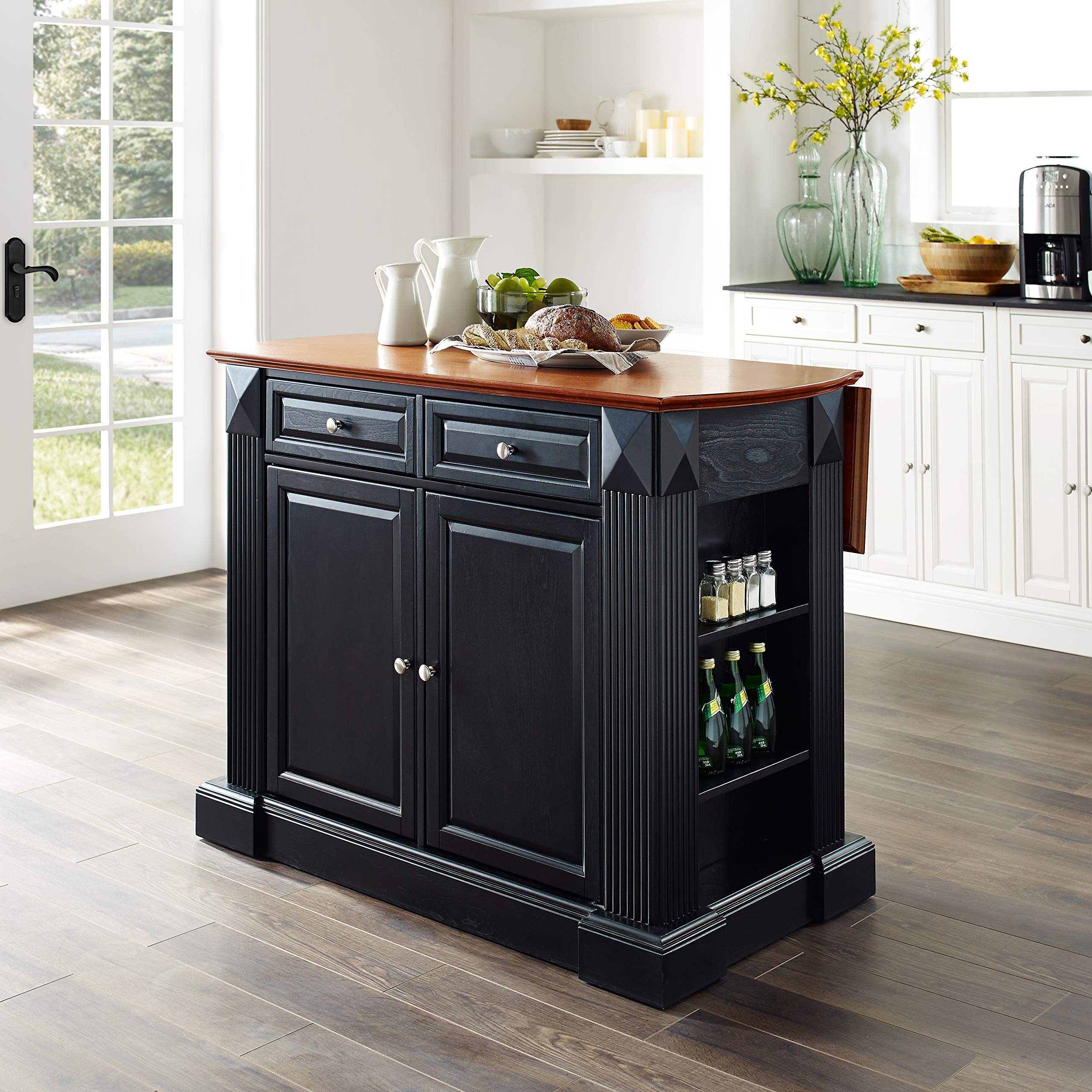 Crosley Furniture Drop Leaf Kitchen Island/Breakfast Bar, Black